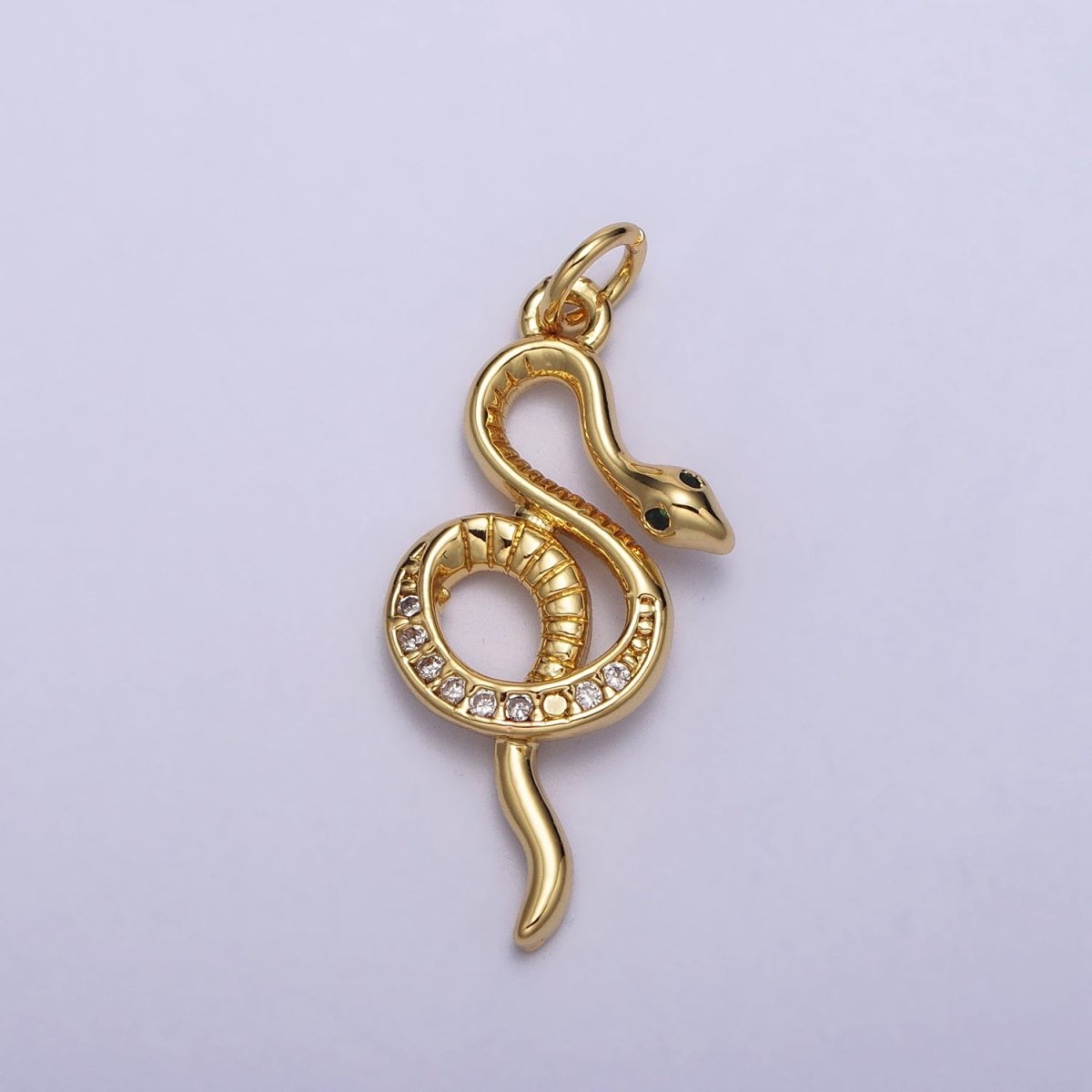 Green-Eyed Slithering Clear Micro Paved CZ Snake Serpent Gold Charm | AC218