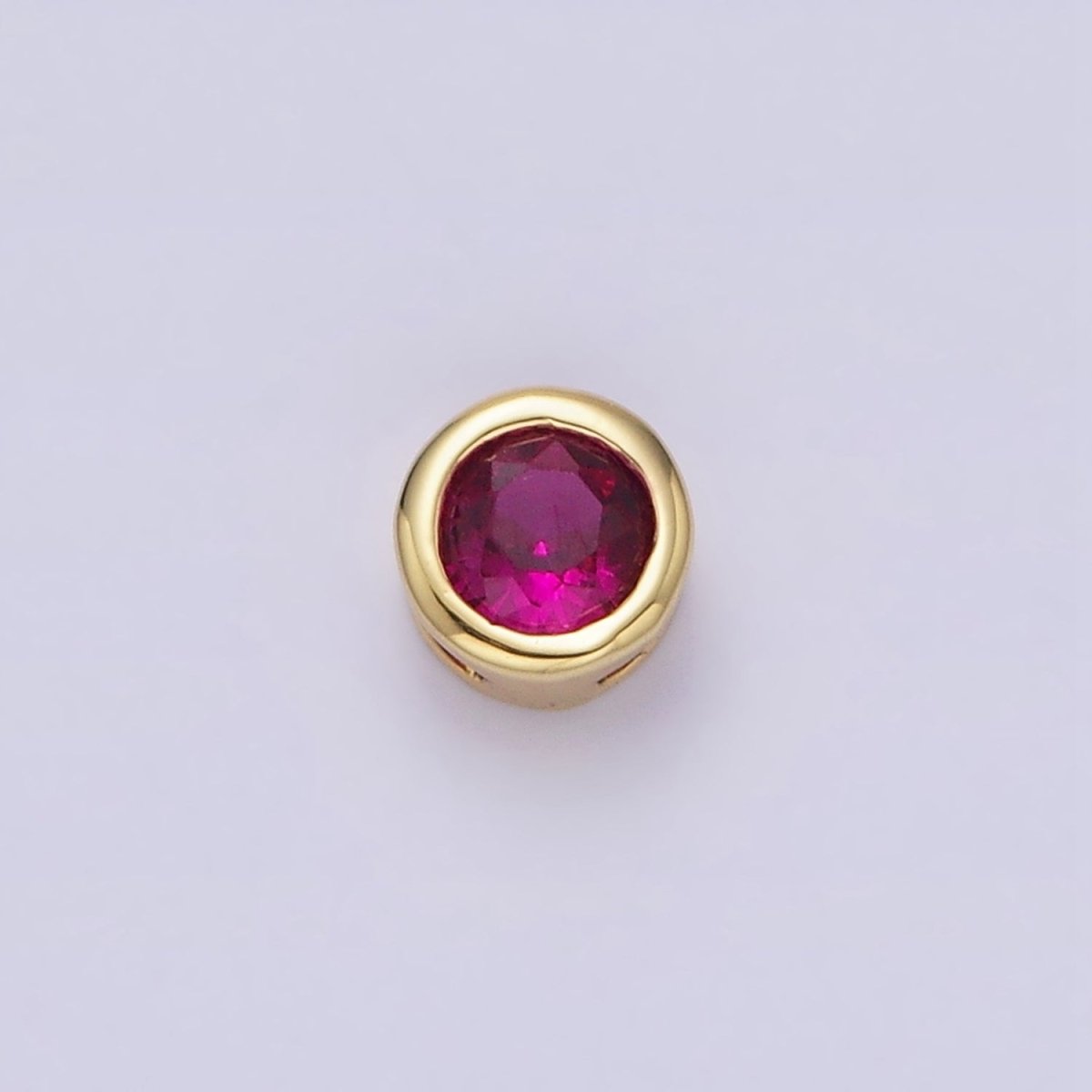 Green, Pink, Blue, Clear, Fuchsia 5.3mm Round CZ Bezel Gold Spacer Bead | B-827~B-831