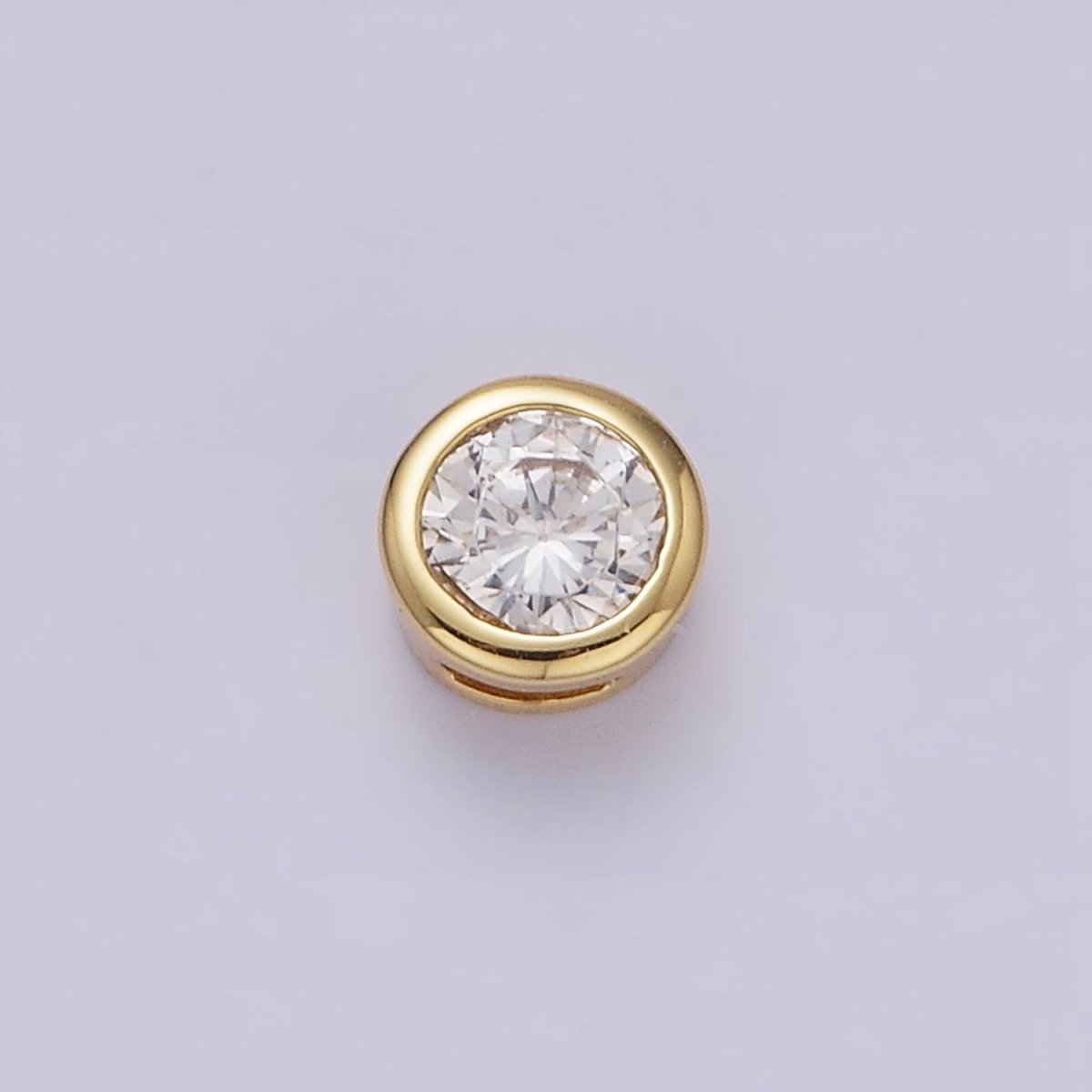 Green, Pink, Blue, Clear, Fuchsia 5.3mm Round CZ Bezel Gold Spacer Bead | B-827~B-831