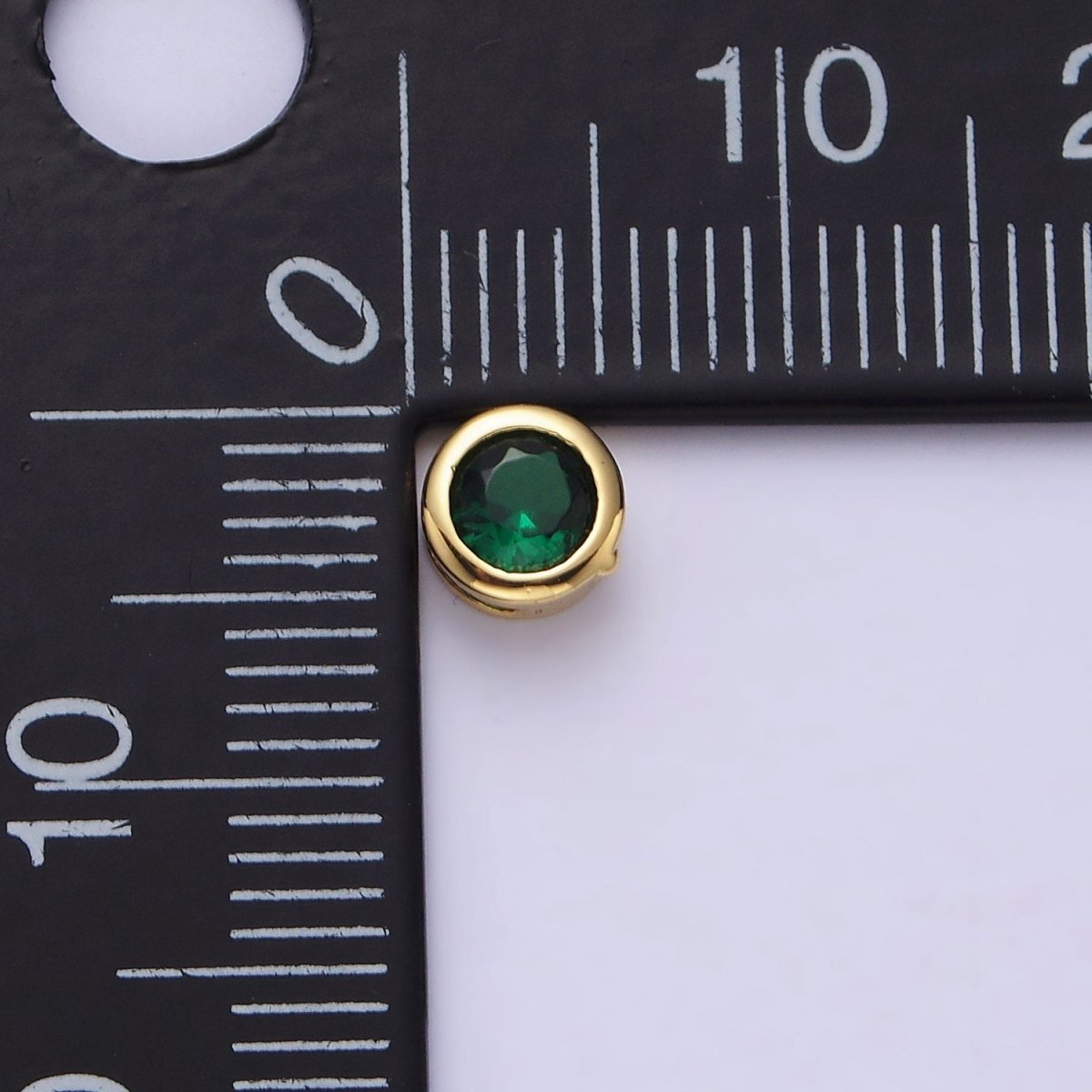 Green, Pink, Blue, Clear, Fuchsia 5.3mm Round CZ Bezel Gold Spacer Bead | B-827~B-831