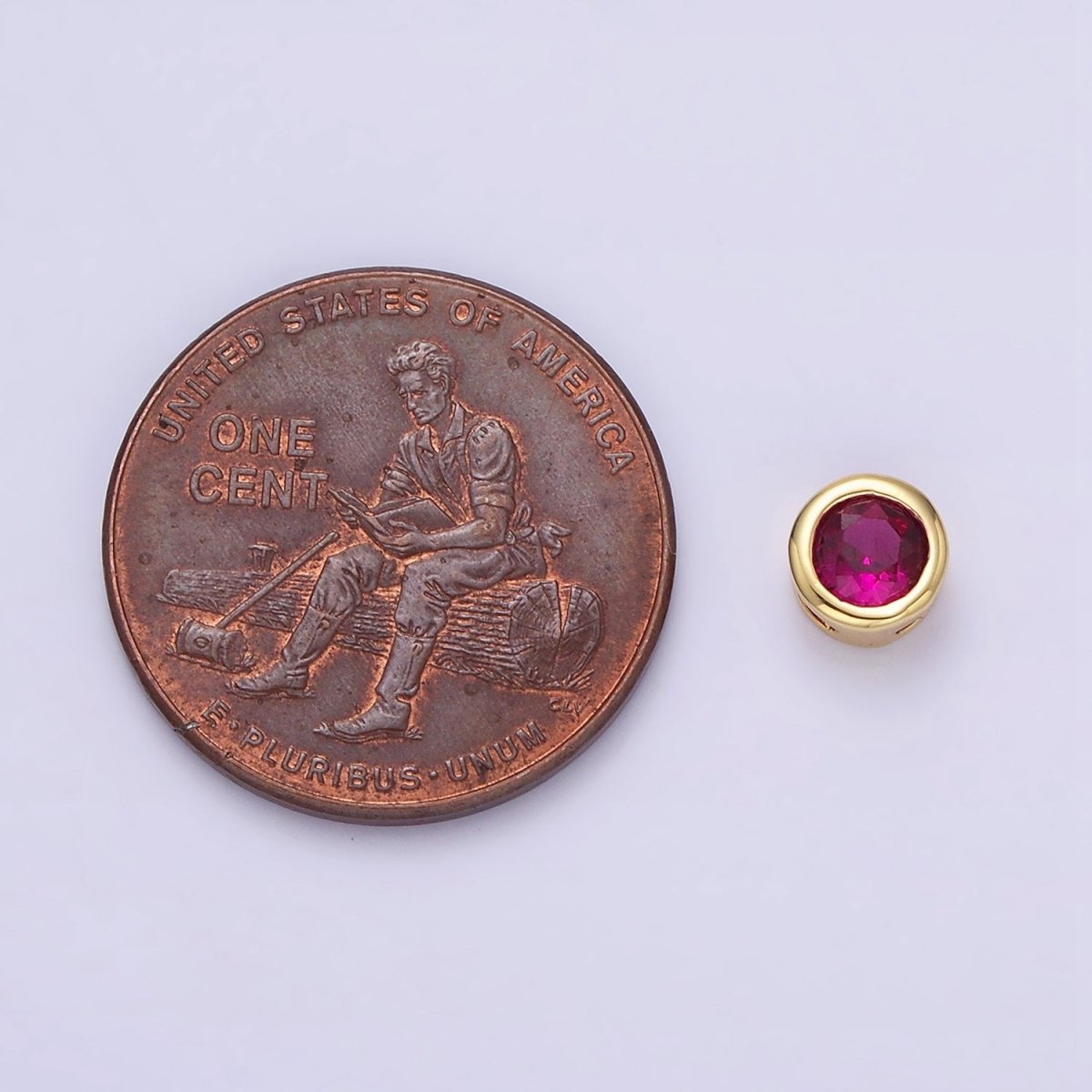 Green, Pink, Blue, Clear, Fuchsia 5.3mm Round CZ Bezel Gold Spacer Bead | B-827~B-831