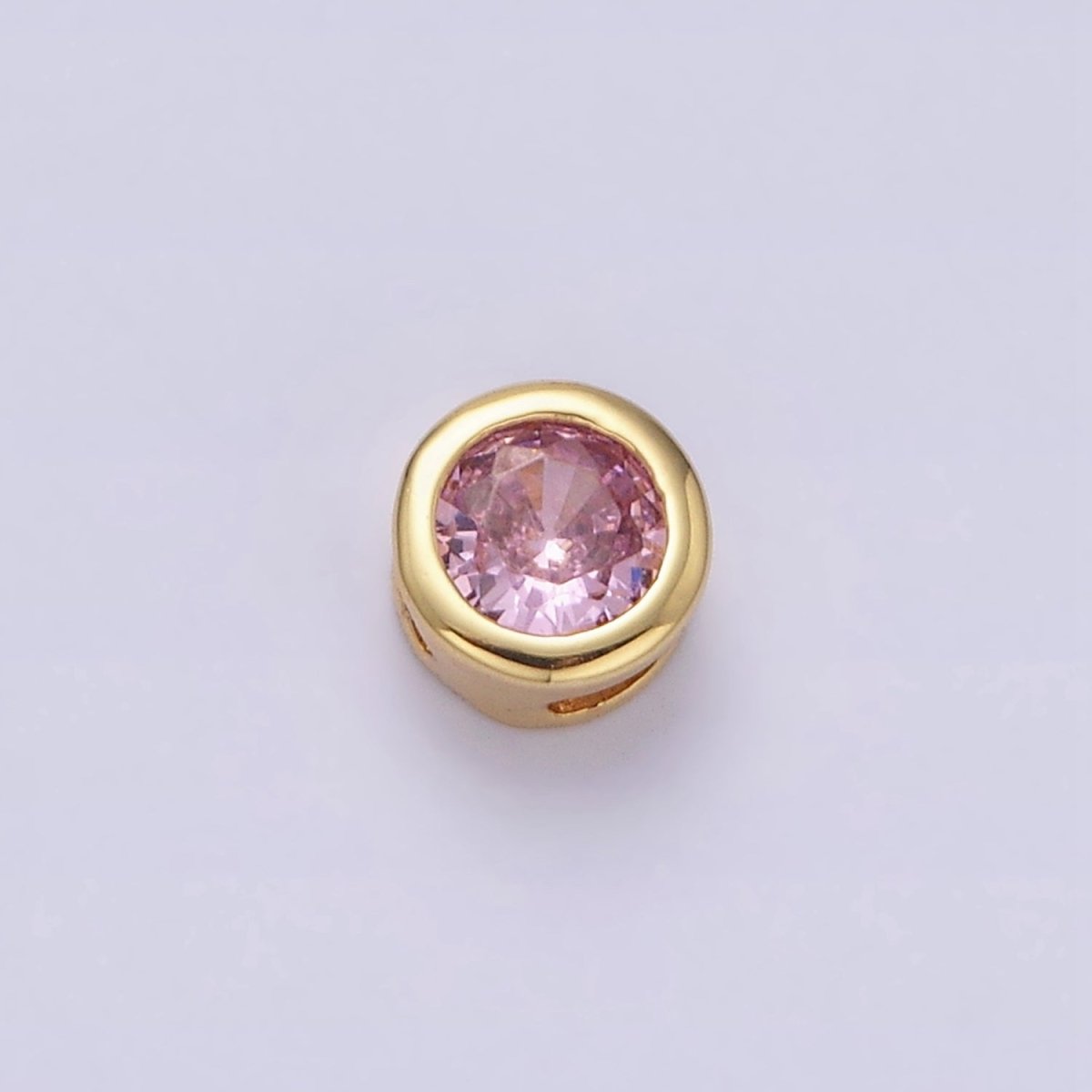 Green, Pink, Blue, Clear, Fuchsia 5.3mm Round CZ Bezel Gold Spacer Bead | B-827~B-831