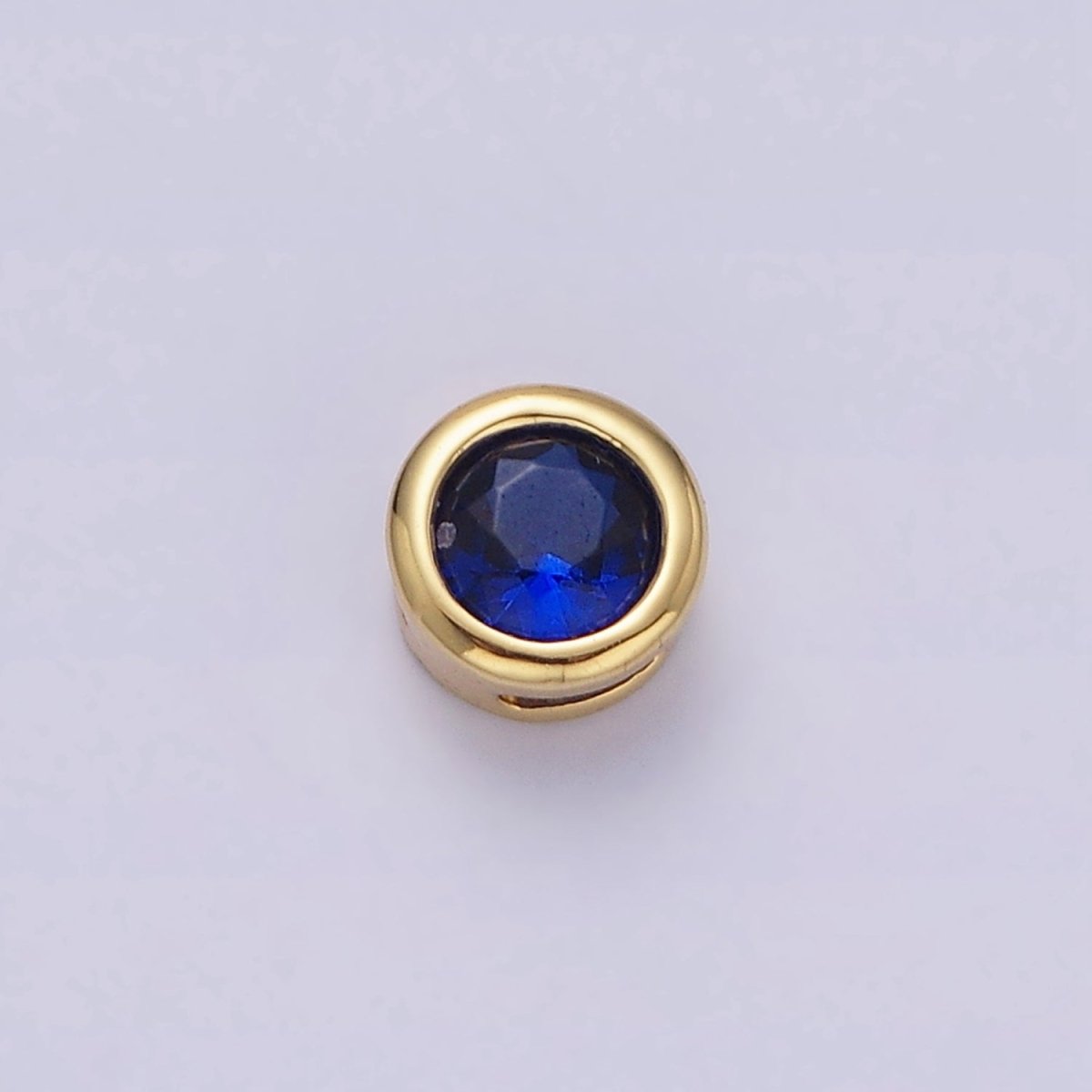 Green, Pink, Blue, Clear, Fuchsia 5.3mm Round CZ Bezel Gold Spacer Bead | B-827~B-831