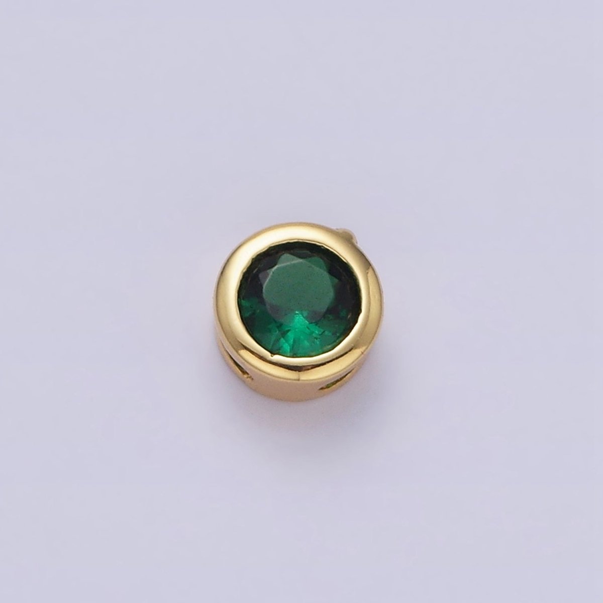 Green, Pink, Blue, Clear, Fuchsia 5.3mm Round CZ Bezel Gold Spacer Bead | B-827~B-831