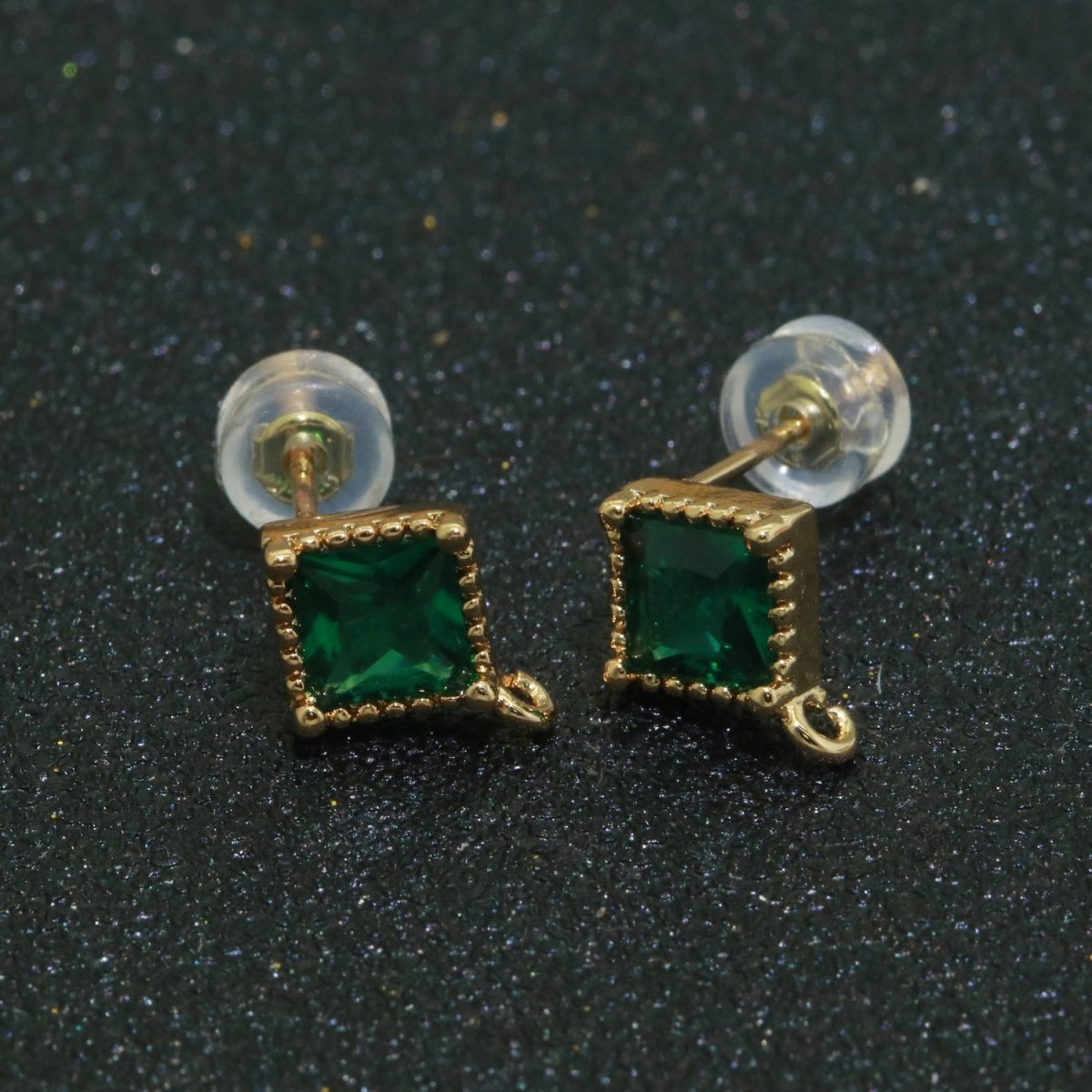 Green Rhombus Cubic Zirconia Gold Stud Open Loop Drop Earrings Supply  L-489