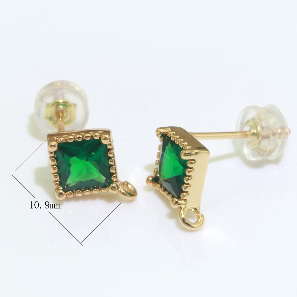 Green Rhombus Cubic Zirconia Gold Stud Open Loop Drop Earrings Supply  L-489