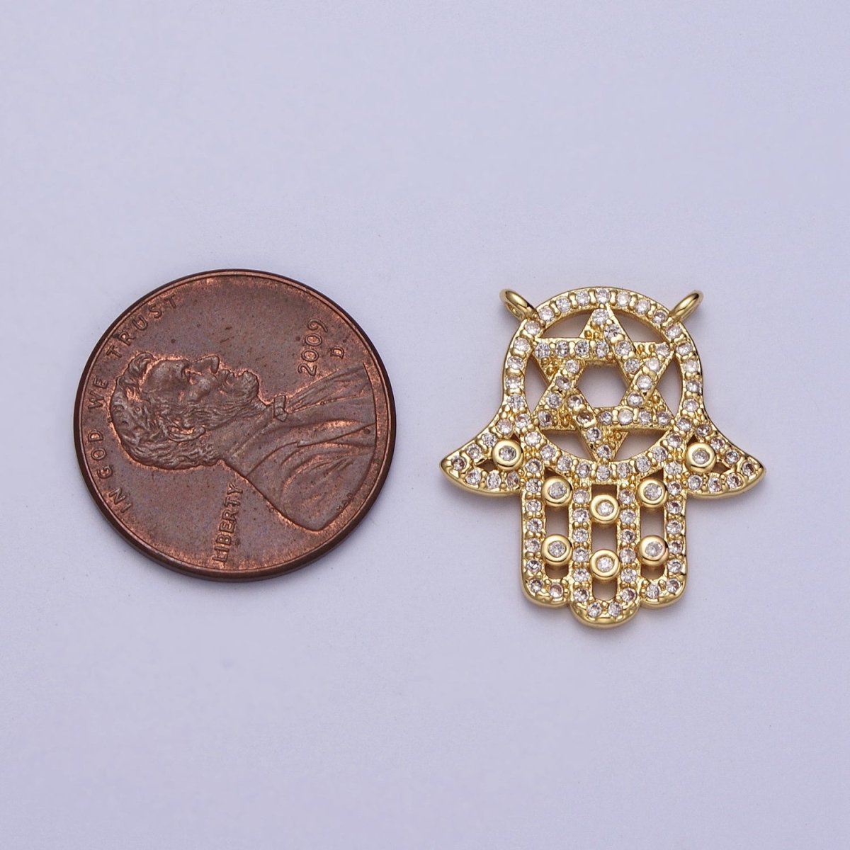 Hamsa Hand w. Star of David Clear Micro Paved CZ Gold Link Connector | Y-668