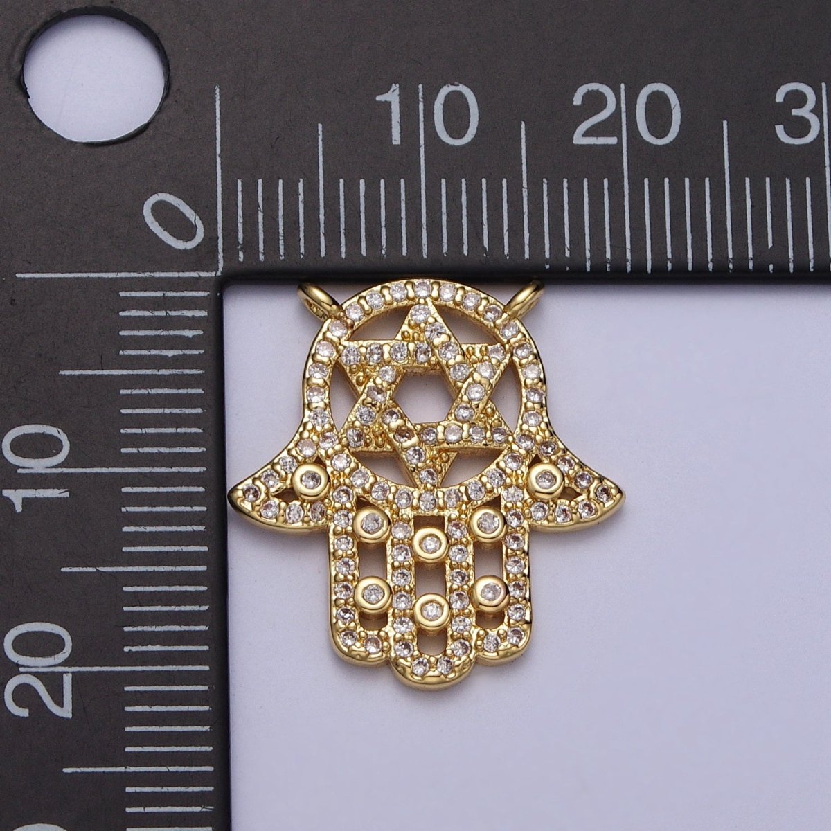 Hamsa Hand w. Star of David Clear Micro Paved CZ Gold Link Connector | Y-668