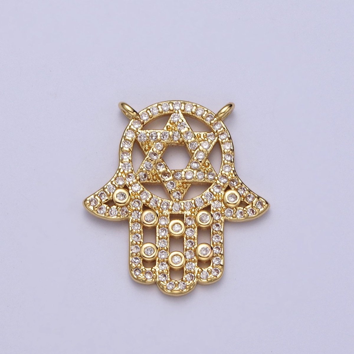 Hamsa Hand w. Star of David Clear Micro Paved CZ Gold Link Connector | Y-668