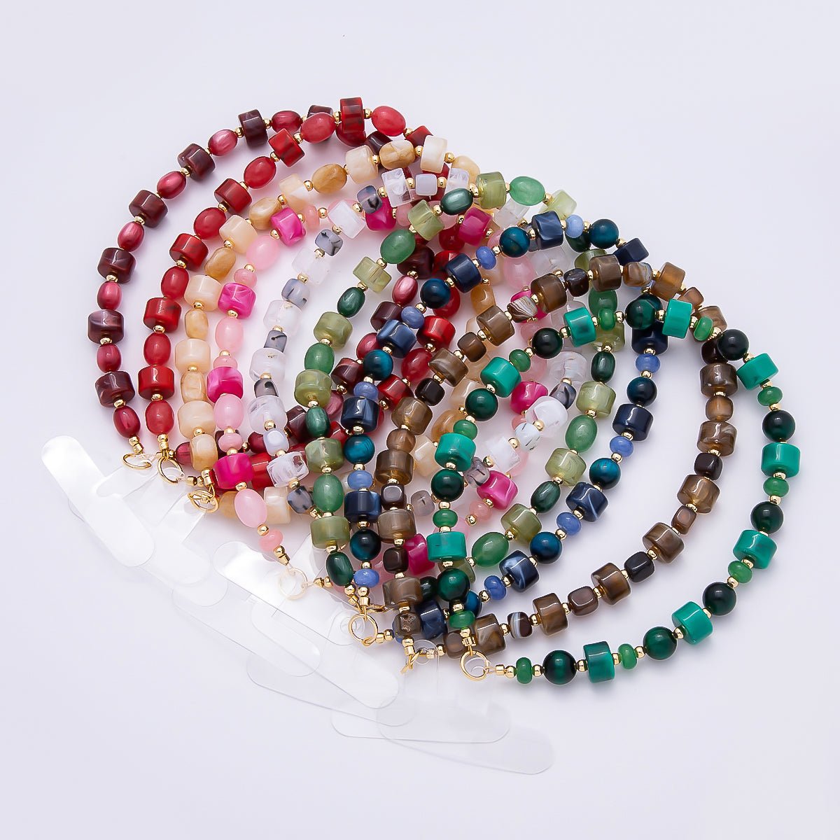 Handmade Green, Red, Pink, Grey, Blue Rondelle Gemstone Phone Lanyard Wristlet | WB-00332 ~ WB-00340