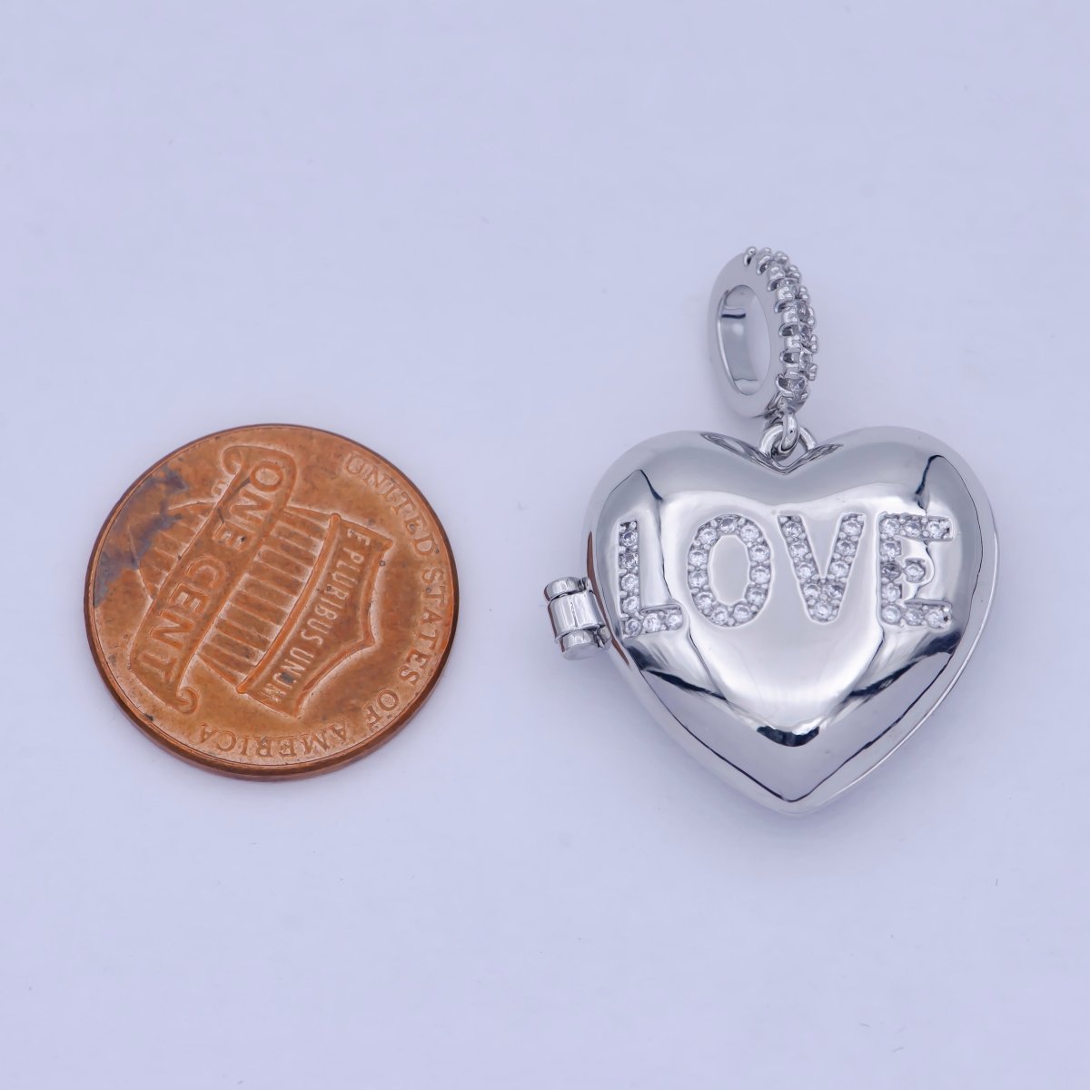 Heart Love Micro Pave Locket Pendant Silver Open Locket Cubic Zirconia Pave Charm necklace bracelet Supply X-466
