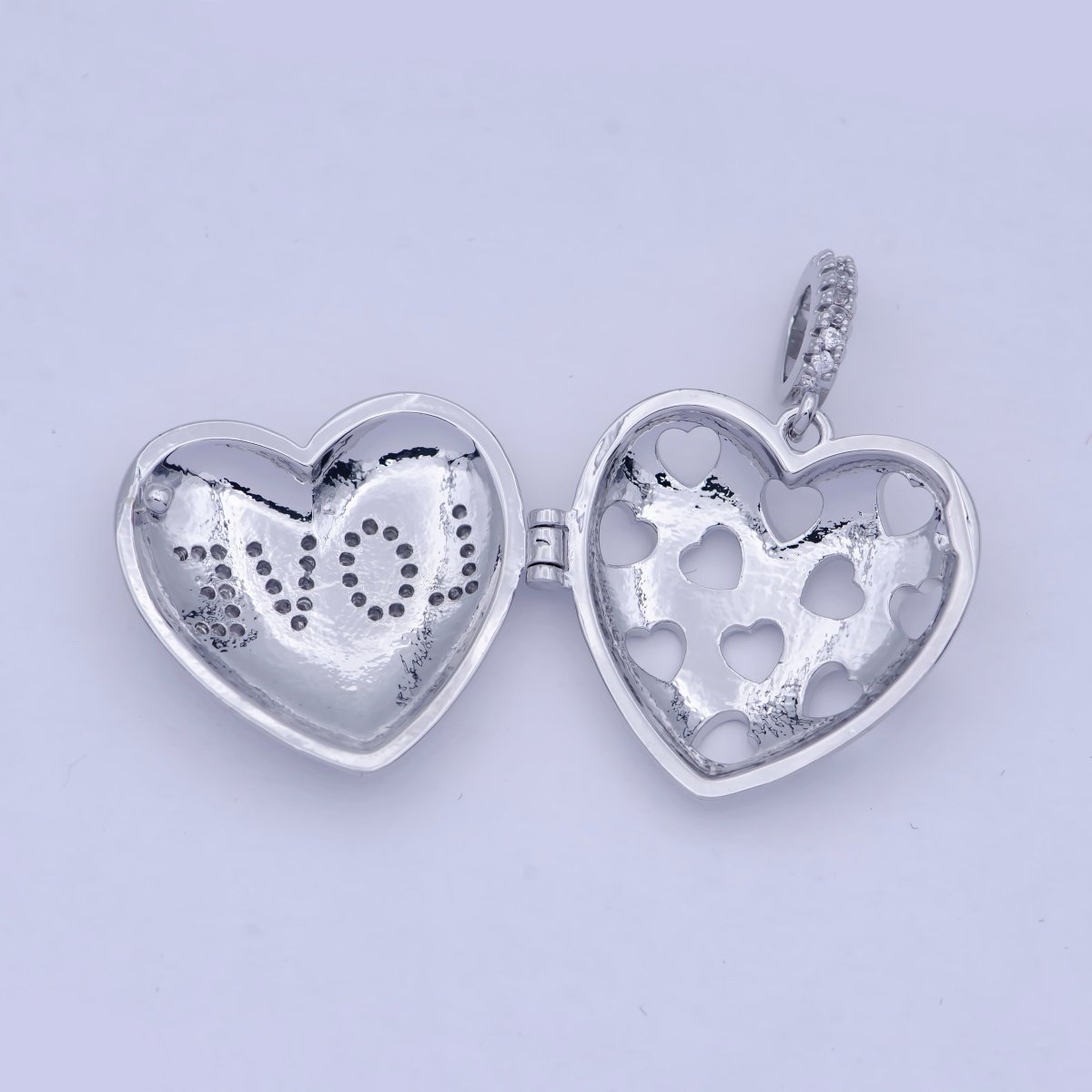Heart Love Micro Pave Locket Pendant Silver Open Locket Cubic Zirconia Pave Charm necklace bracelet Supply X-466
