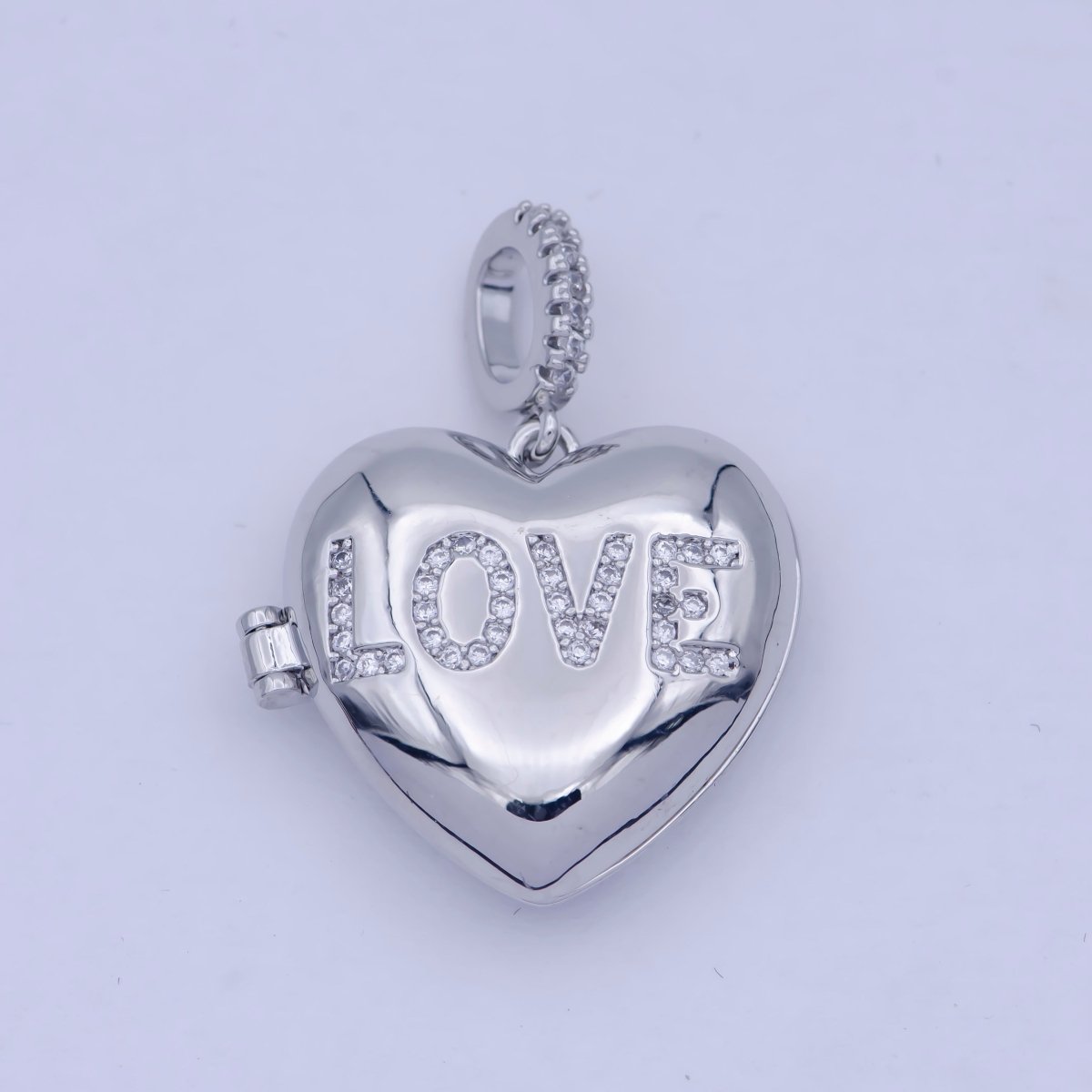 Heart Love Micro Pave Locket Pendant Silver Open Locket Cubic Zirconia Pave Charm necklace bracelet Supply X-466