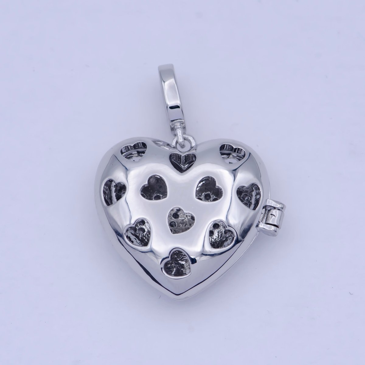 Heart Love Micro Pave Locket Pendant Silver Open Locket Cubic Zirconia Pave Charm necklace bracelet Supply X-466