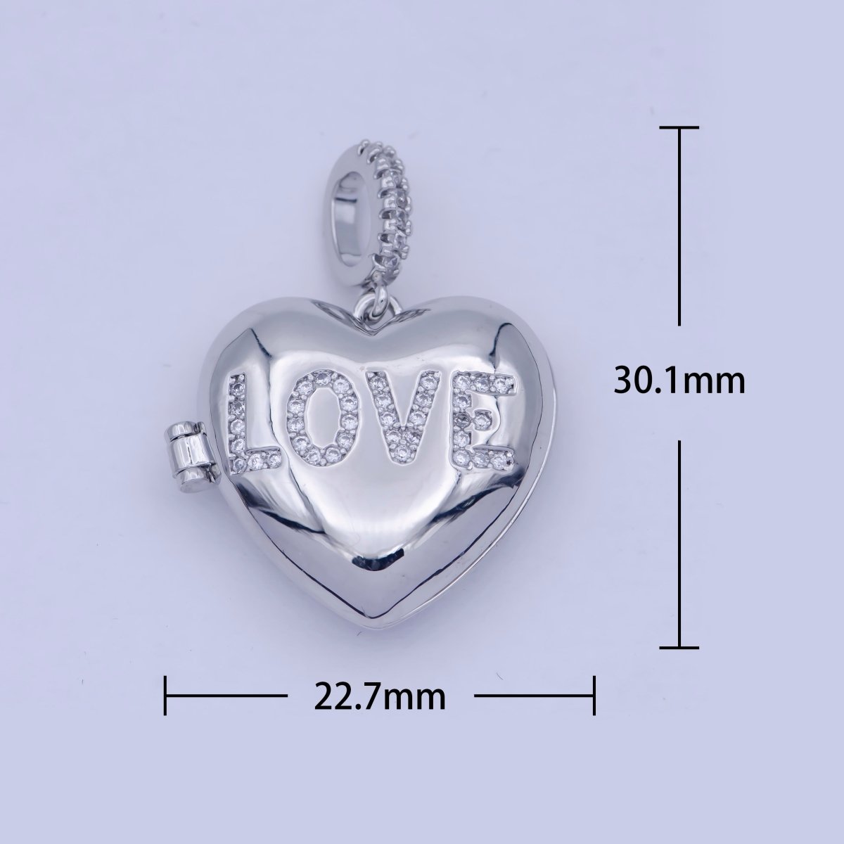 Heart Love Micro Pave Locket Pendant Silver Open Locket Cubic Zirconia Pave Charm necklace bracelet Supply X-466