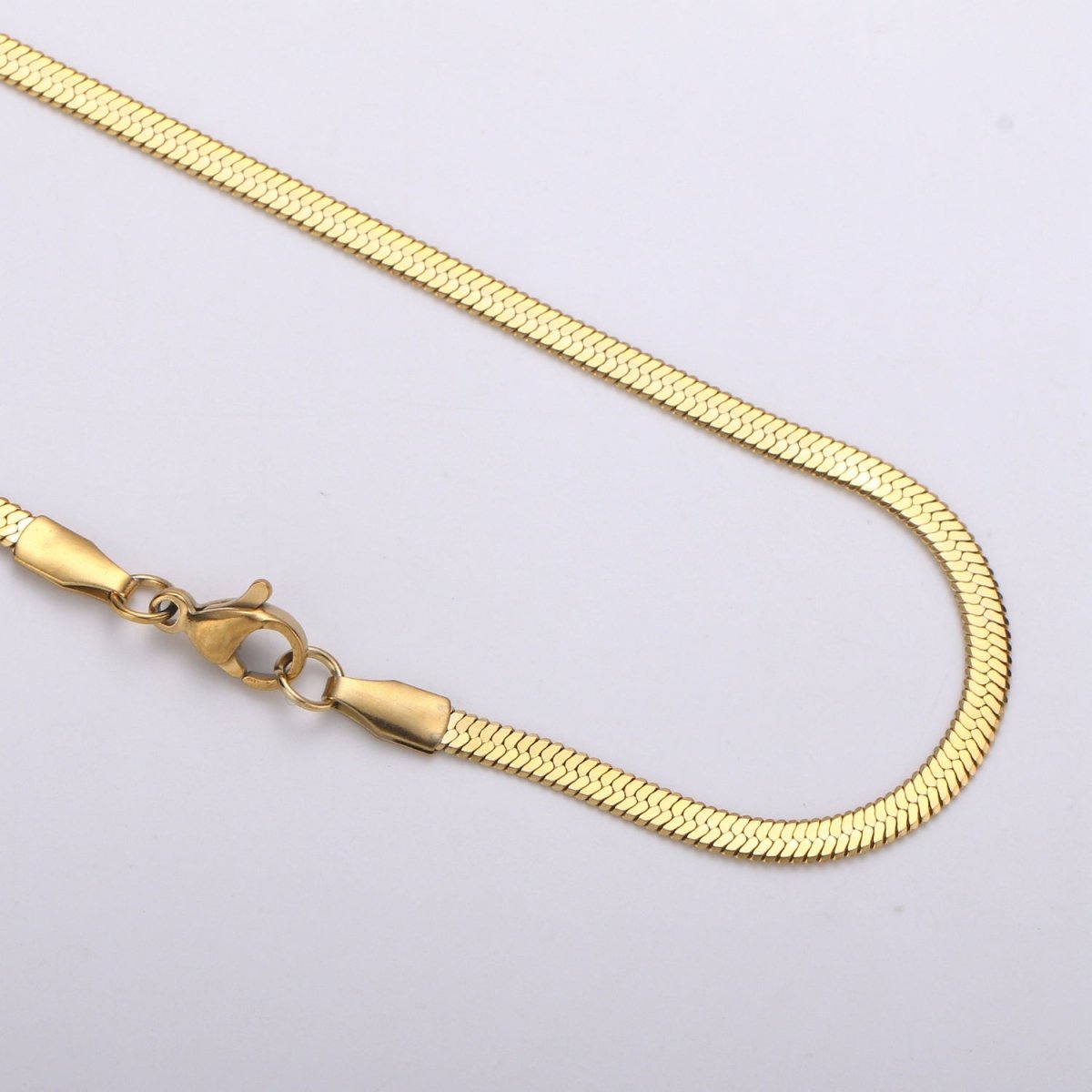 Herringbone Chain Necklace | 24K Gold Plated Herringbone Chain, Layered Necklace, Flat Snake Chain, Skinny Gold Chain Everyday Wear | Stainless Steel, Gold Plated | 17.5", 17.8", 18" | 2.5mm, 3mm, 4.3mm |  CN-915 916 917 918 Clearance Pricing