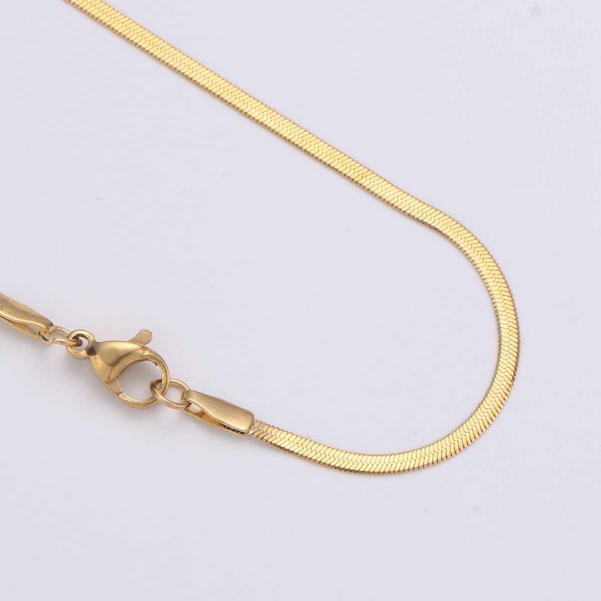 Herringbone Chain Necklace | 24K Gold Plated Herringbone Chain, Layered Necklace, Flat Snake Chain, Skinny Gold Chain Everyday Wear | Stainless Steel, Gold Plated | 17.5", 17.8", 18" | 2.5mm, 3mm, 4.3mm |  CN-915 916 917 918 Clearance Pricing