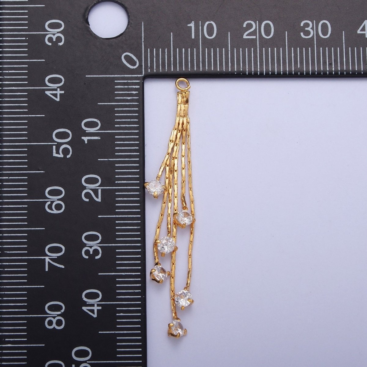 Hypoallergenic 48mm Gold Cobra Snake Chain with Round Cubic Zirconia with Open Link Loop, Five Strand Tassel Charm L-832