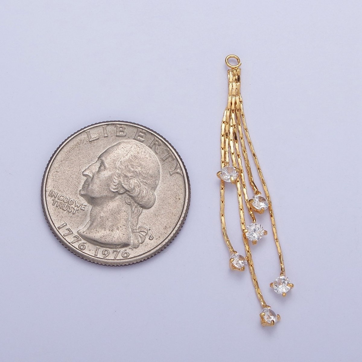 Hypoallergenic 48mm Gold Cobra Snake Chain with Round Cubic Zirconia with Open Link Loop, Five Strand Tassel Charm L-832