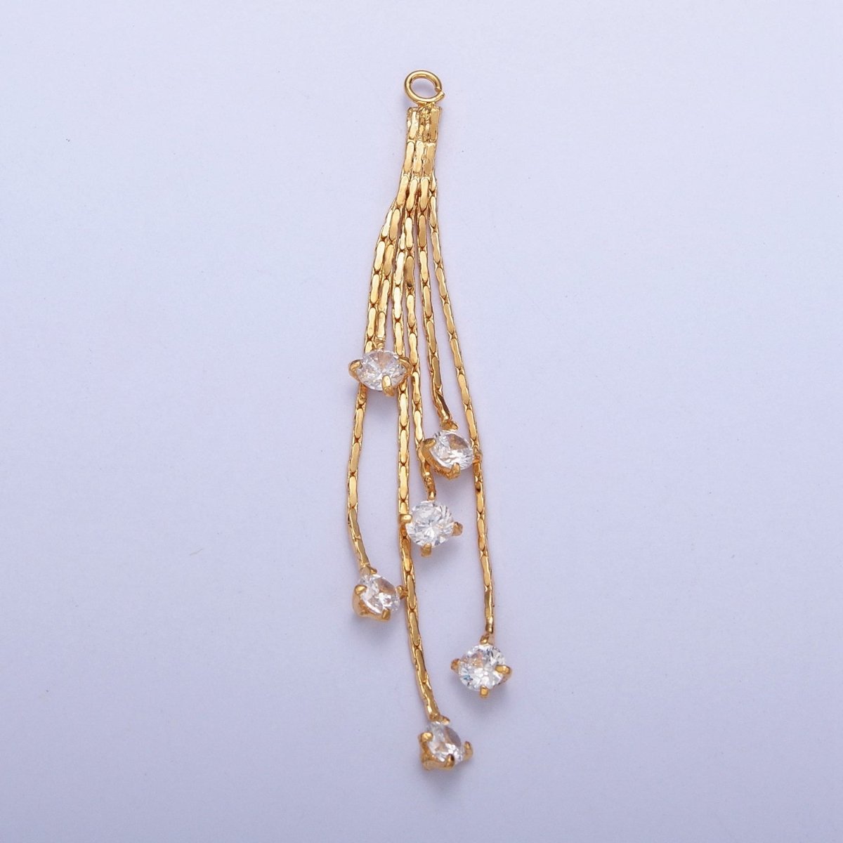 Hypoallergenic 48mm Gold Cobra Snake Chain with Round Cubic Zirconia with Open Link Loop, Five Strand Tassel Charm L-832