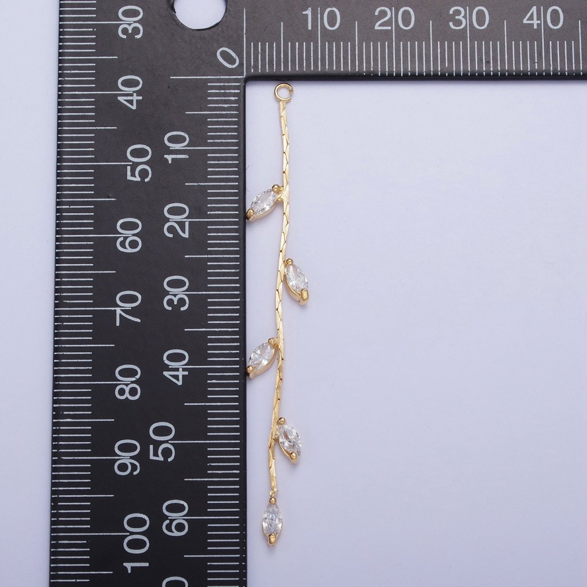 Hypoallergenic 63.5mm Gold Olive Branches with Marquise Cubic Zirconia with Open Link Loop, Nature Vine & Leaves Tassel Charm L-833