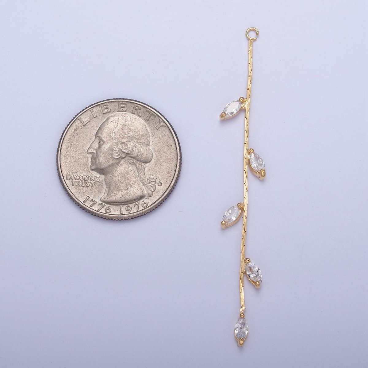 Hypoallergenic 63.5mm Gold Olive Branches with Marquise Cubic Zirconia with Open Link Loop, Nature Vine & Leaves Tassel Charm L-833