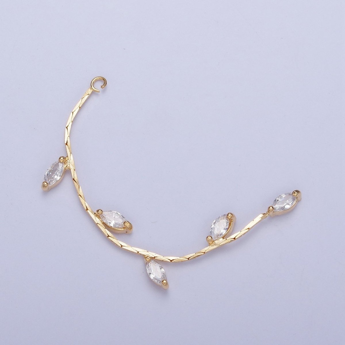 Hypoallergenic 63.5mm Gold Olive Branches with Marquise Cubic Zirconia with Open Link Loop, Nature Vine & Leaves Tassel Charm L-833