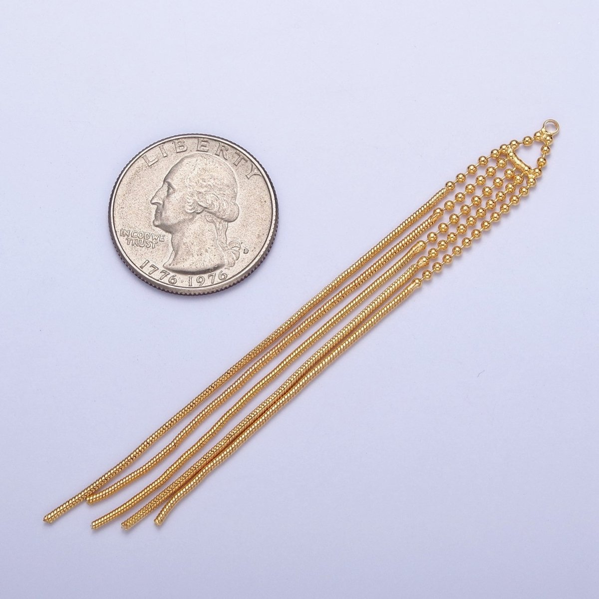 Hypoallergenic 89mm Gold Beaded & Snake Omega Chain Tassel Charm, Jewelry Supply For DIY Making L-835