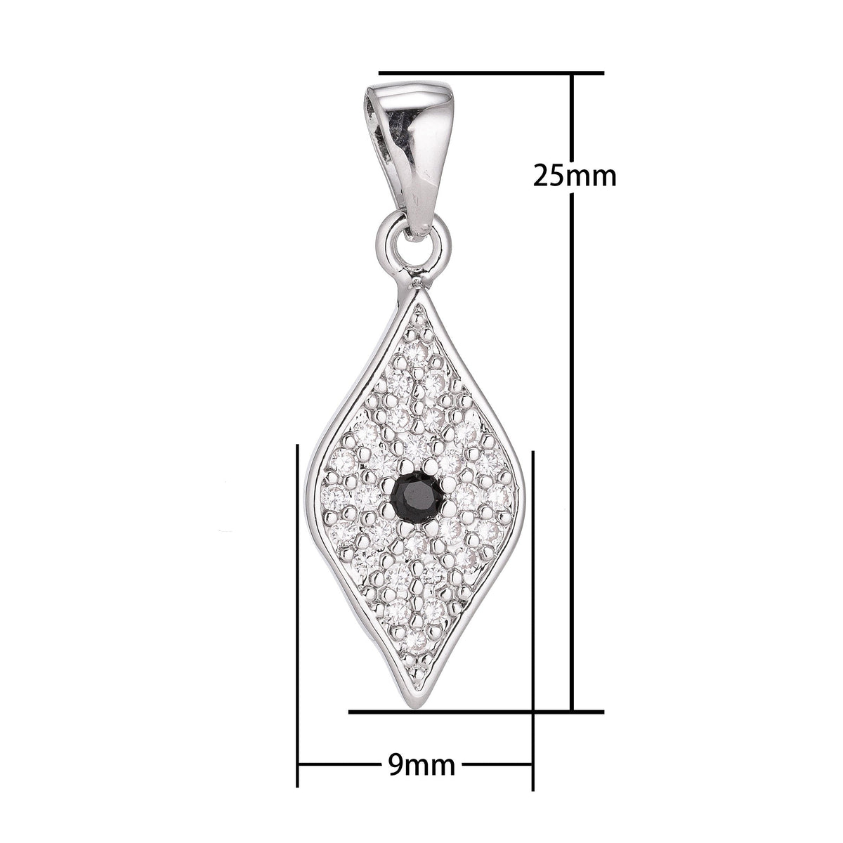 18K Gold Filled evil eye Diamond Shape Minimalist Simple Cubic Zirconia Necklace Pendant Bracelet Earring Charm Bails for Jewelry Making H-931