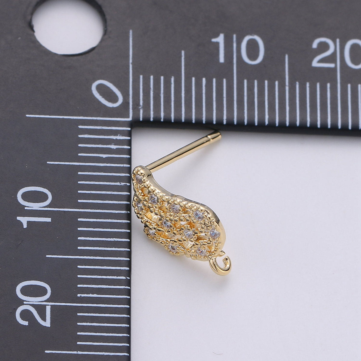 Wing Stud Earring Charm • 24k Gold Filled• Micro Pave angel wing • Jewelry Making Supplies • Open Link for Jewelry Making Supply K-411 PAIR