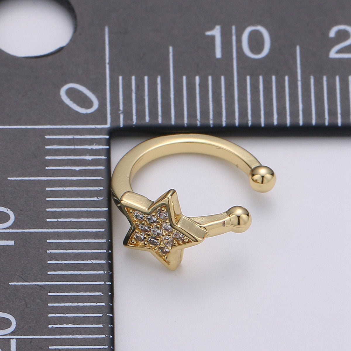 14K Gold Filled Micro Paved CZ Celestial Star Ear Cuff Earrings | AI099