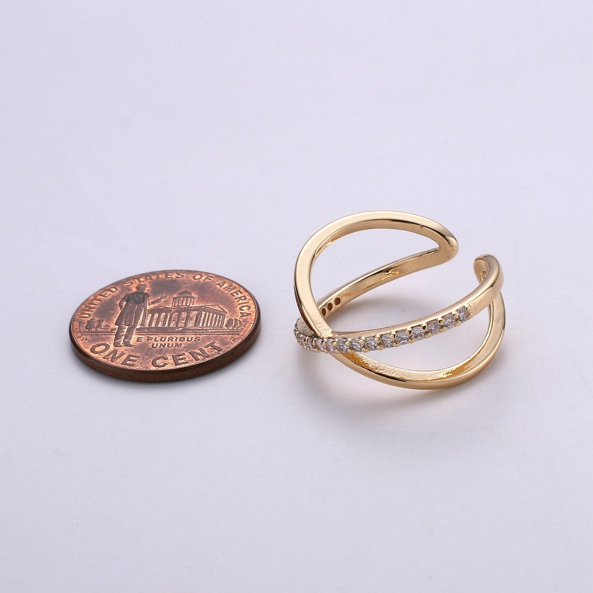 Gold Infinity Ring | Criss Cross Ring | Dainty Fine Ring or Delicate Thumb Ring | Open Ring | Adjustable Ring | Micro Pave CZ Ring R-055