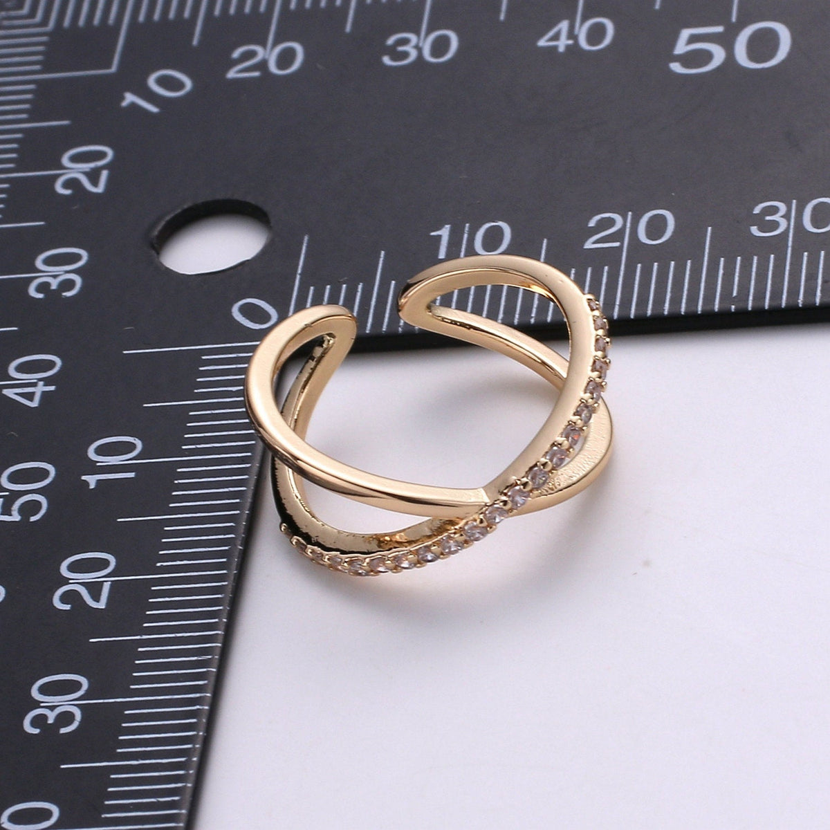 Gold Infinity Ring | Criss Cross Ring | Dainty Fine Ring or Delicate Thumb Ring | Open Ring | Adjustable Ring | Micro Pave CZ Ring R-055