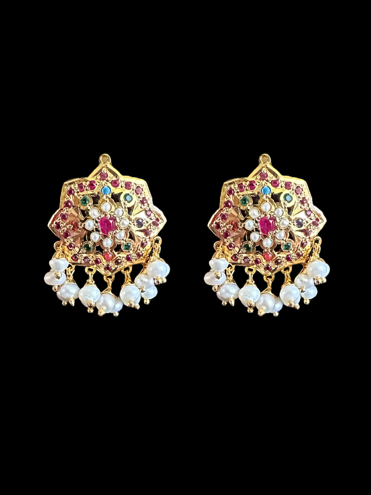 Navratan with Fresh water pearl gold plated silver pendant set  ( SHIPS IN 5 WEEKS  )