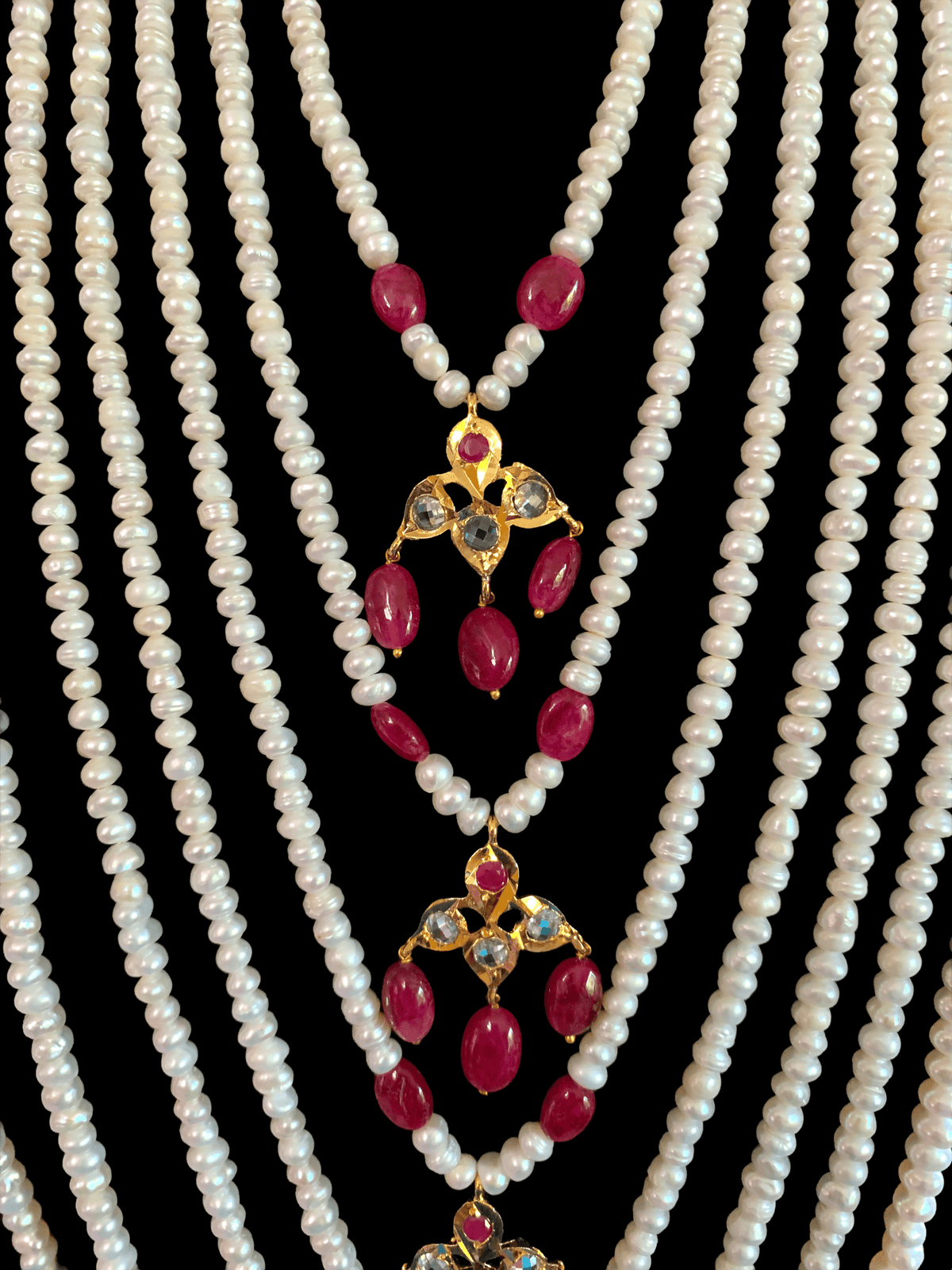 SAT18 Insia Hyderabadi satlada in fresh water pearls and rubies( SHIPS IN 4 WEEKS   )