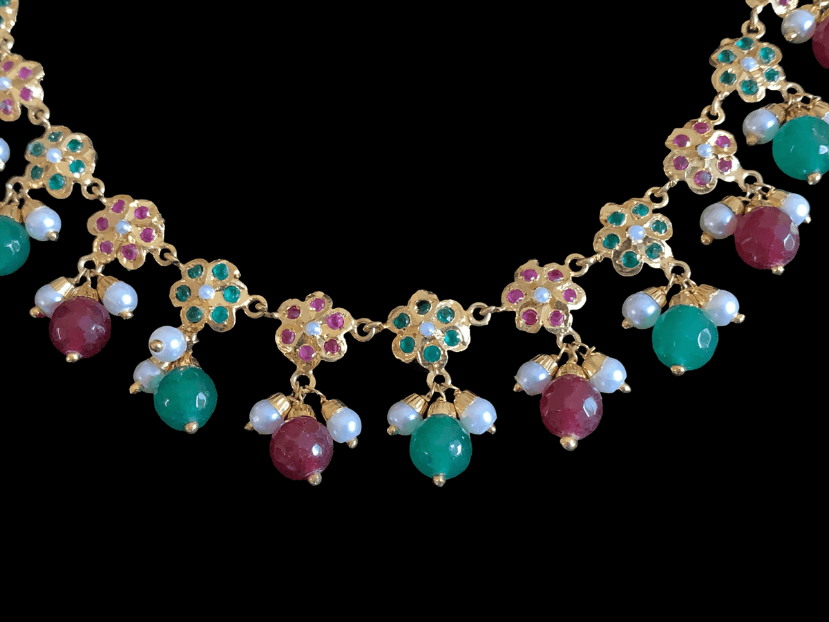 NS327 Alea punjabi Jadau necklace  set - ruby emerald   (SHIPS IN 4 WEEKS)