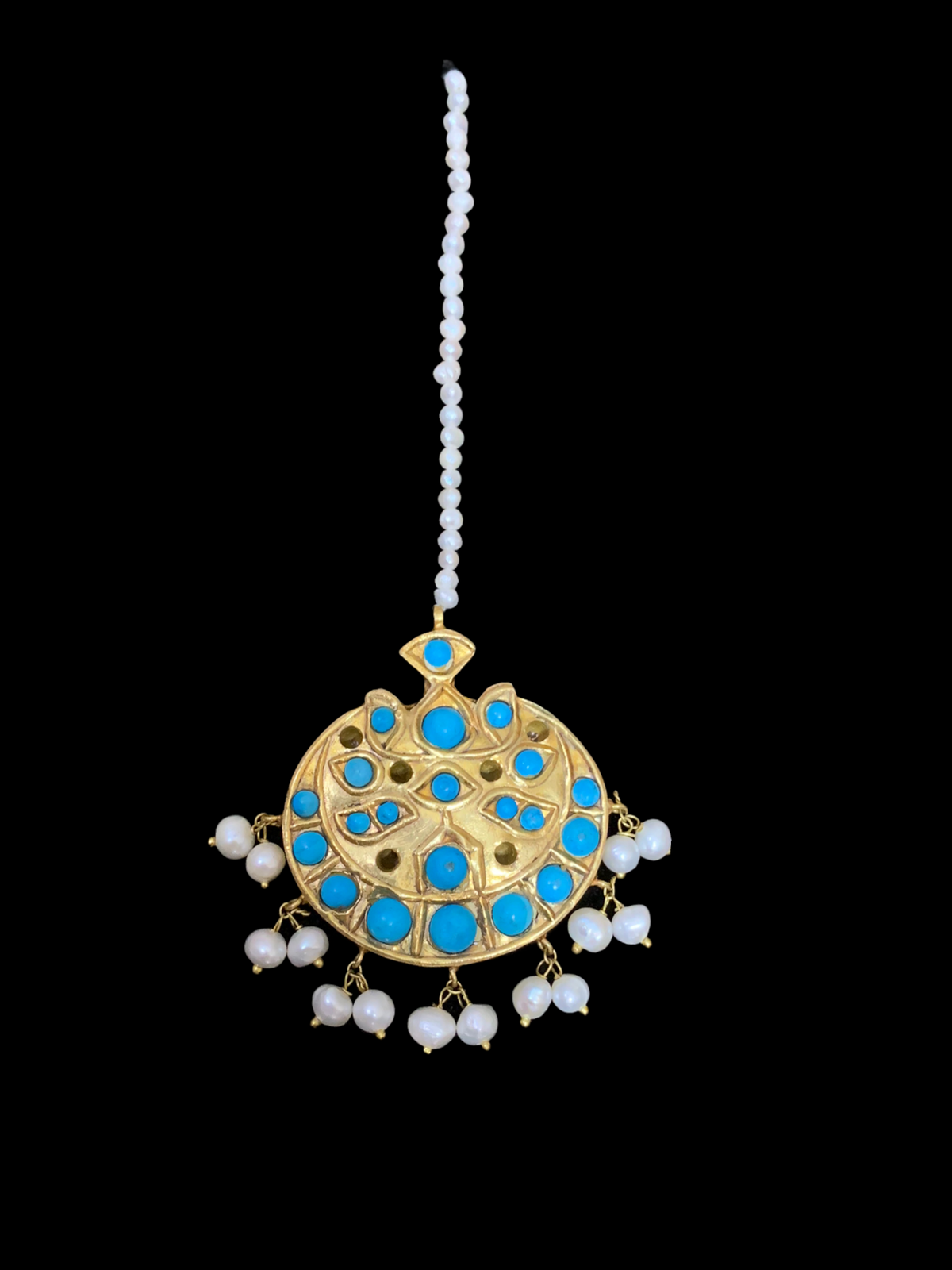 DJET40 Reza gold plated turquoise with fresh water pearls earrings tika ( READY TO SHIP)