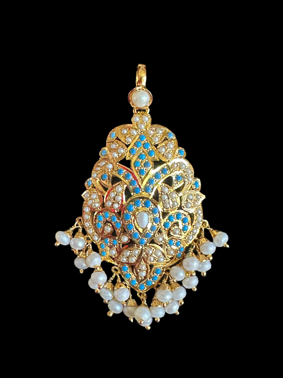 Feroza pearl gold plated silver pendant set with fresh water pearls ( SHIPS IN 5 WEEKS )