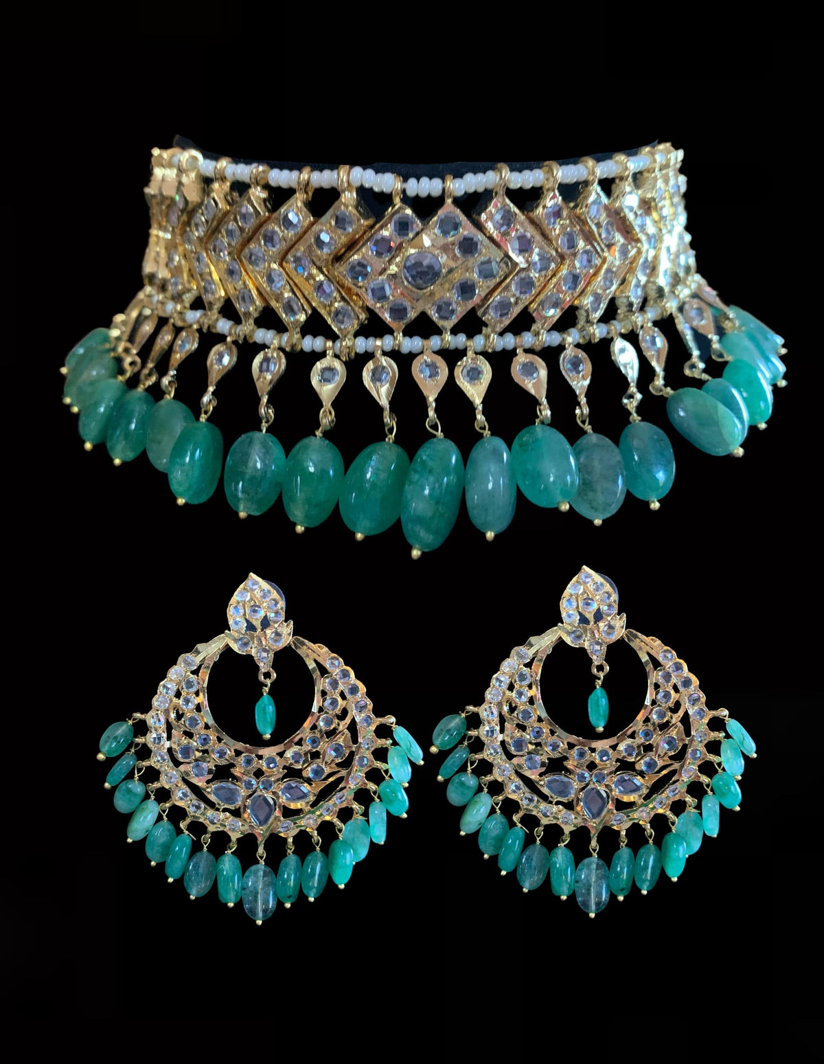 C85 MAHIRA v set in emerald beads ( SHIPS IN 3 WEEKS )