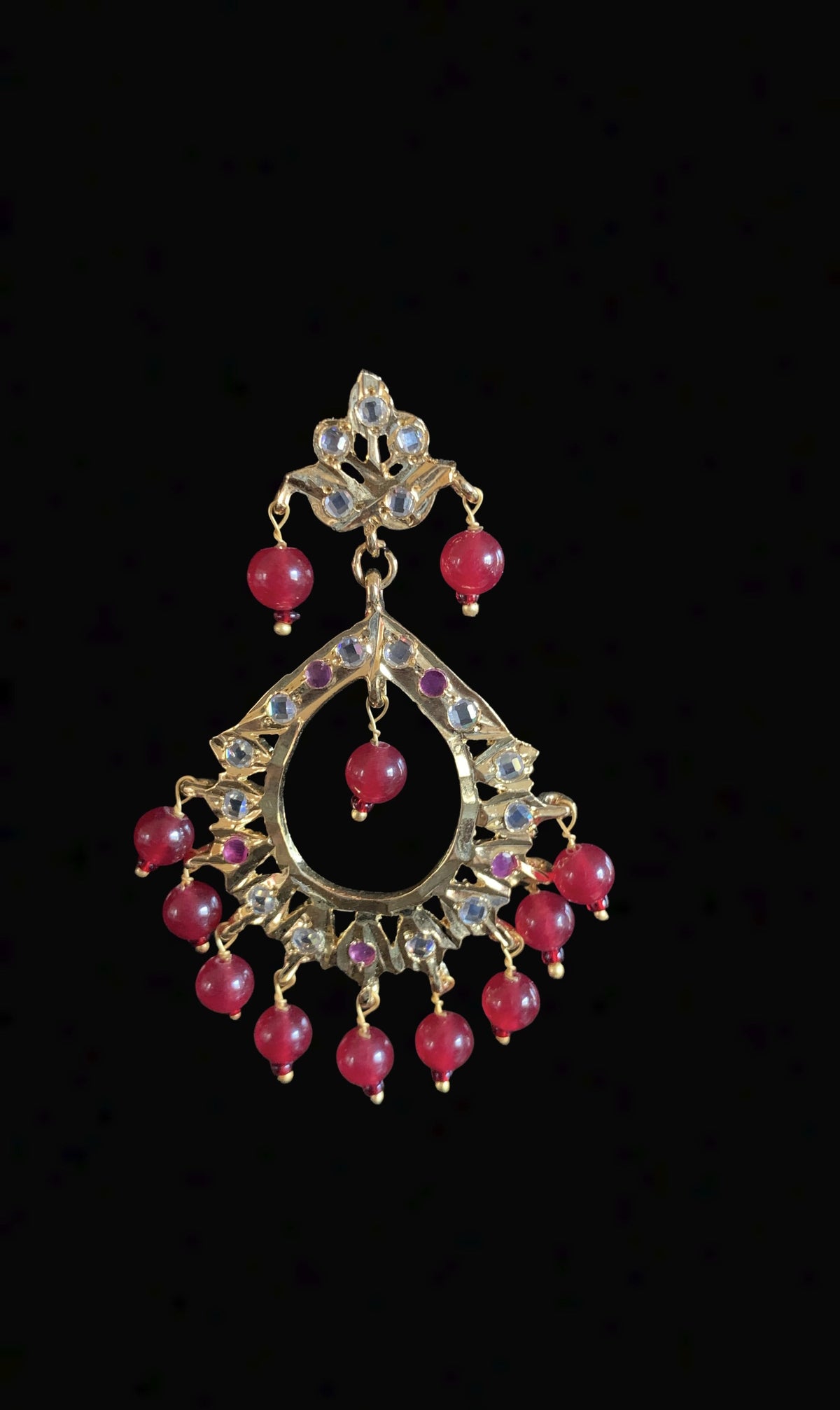 DER270 Maria chandbali in red beads  (READY TO SHIP )