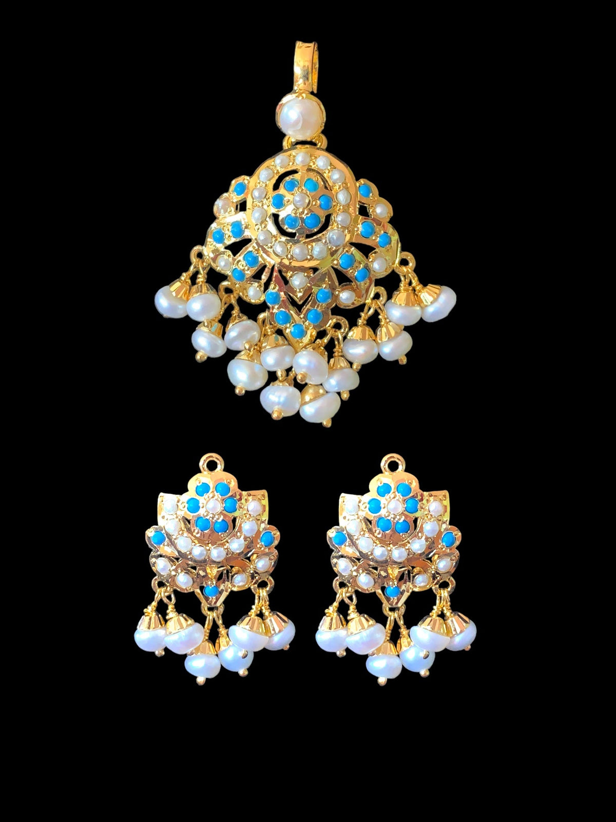 Gold plated silver pendant set in turquoise / feroza ( SHIPS IN 5 WEEKS )