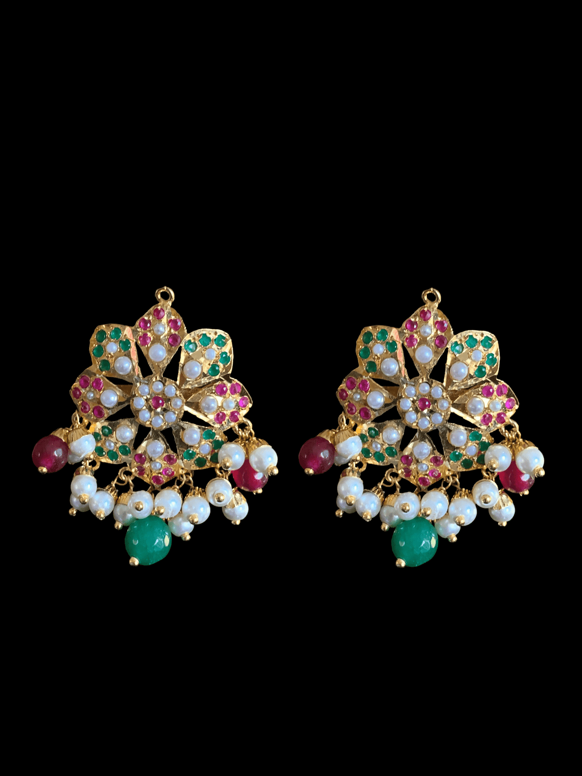 NS327 Alea punjabi Jadau necklace  set - ruby emerald   (SHIPS IN 4 WEEKS)