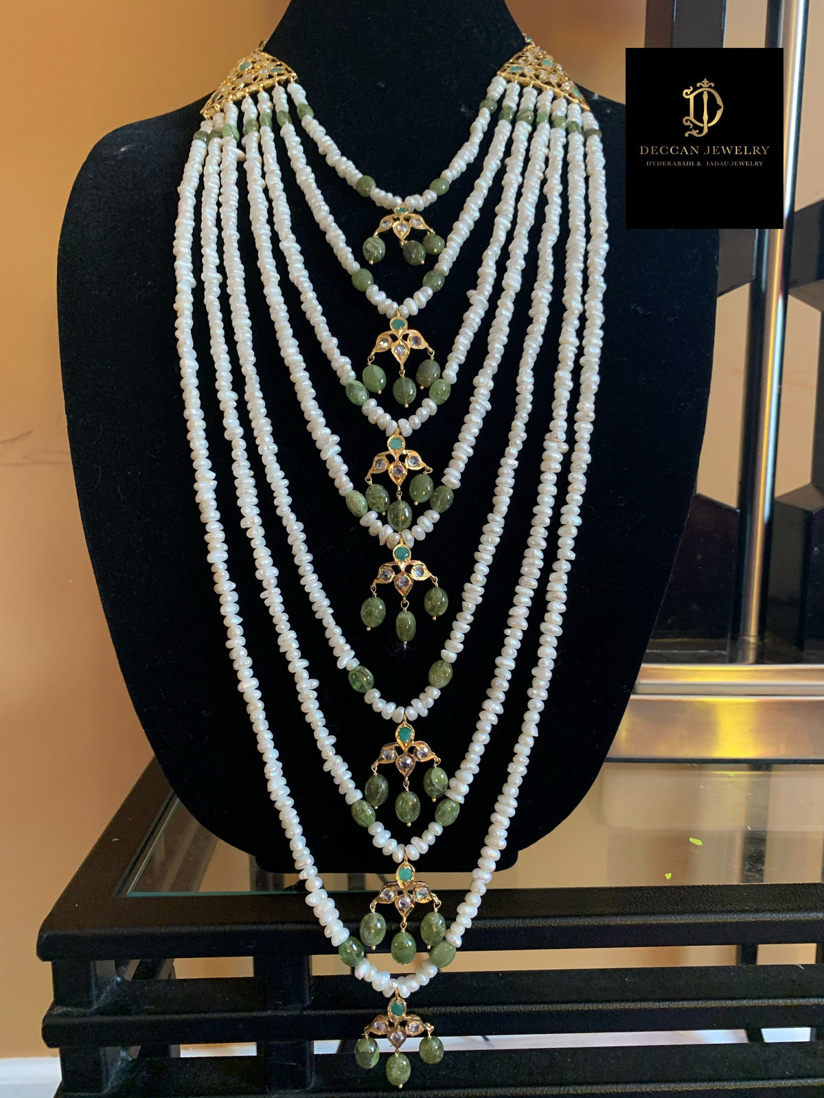 INSIA BRIDAL SET IN EMERALDS WITH FRESH WATER PEARLS ( SHIPS IN 4 WEEKS )