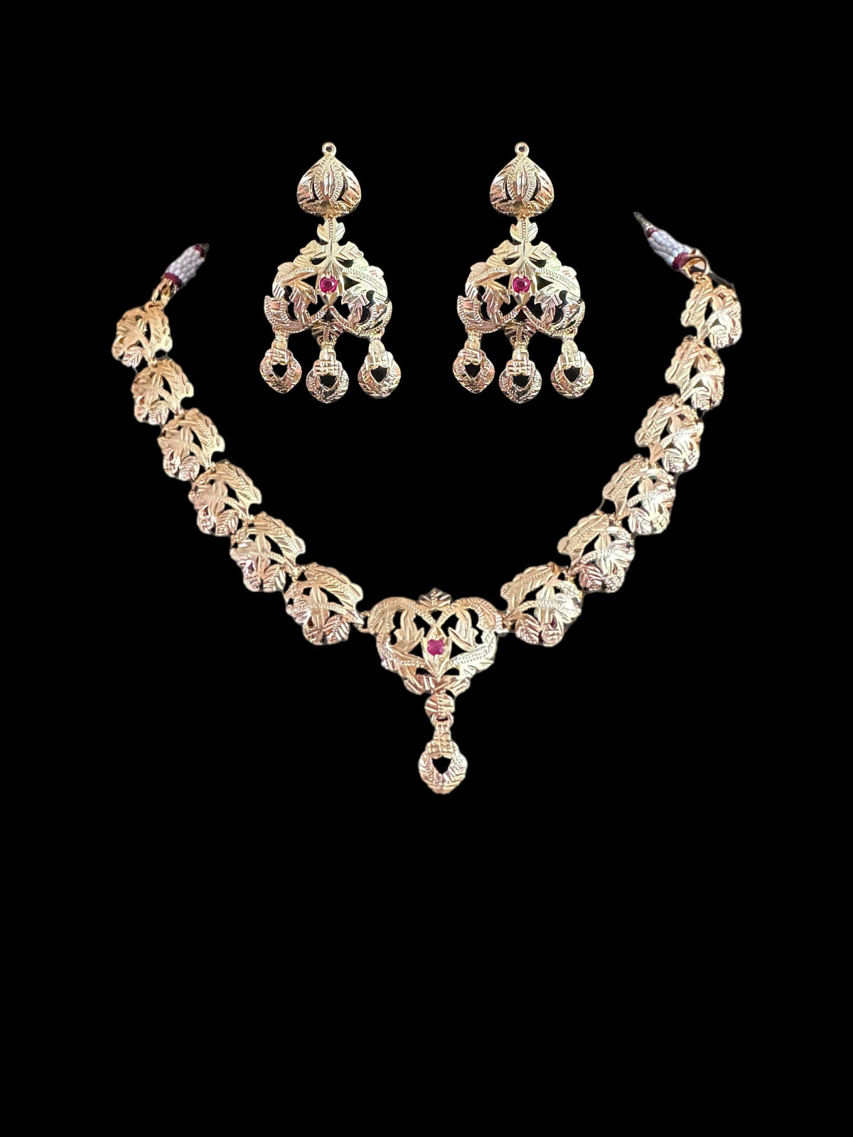 Traditional jadau Necklace with earrings in gold plated silver ( SHIPS IN 5 WEEKS )