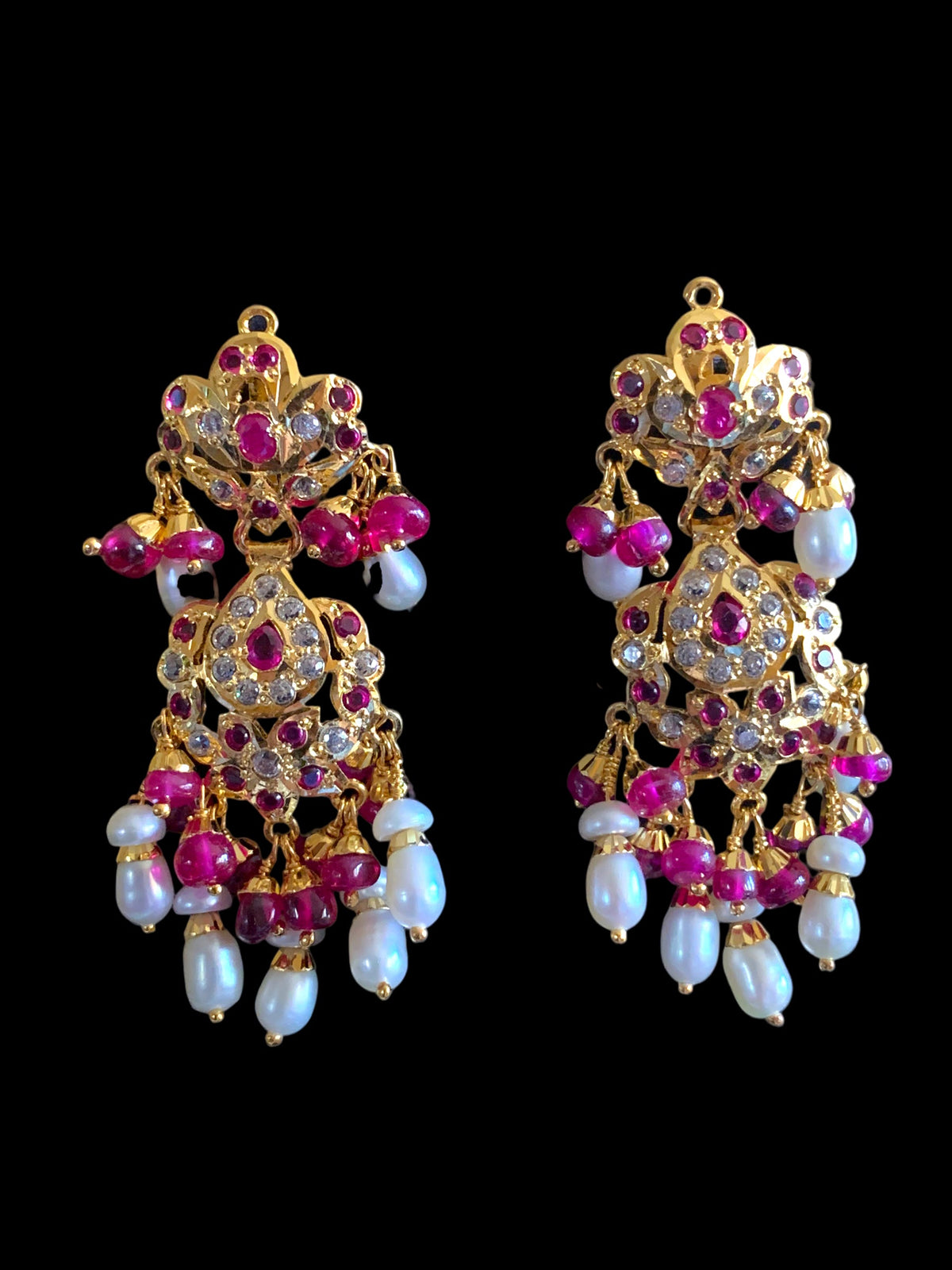 Ruby and zircon jadau gold plated silver necklace with earrings ( SHIPS IN 5 WEEKS )