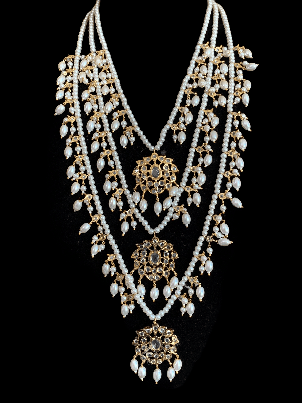 SAT37 Farmana three layer Hyderabadi necklace in pearls  ( READY TO SHIP )