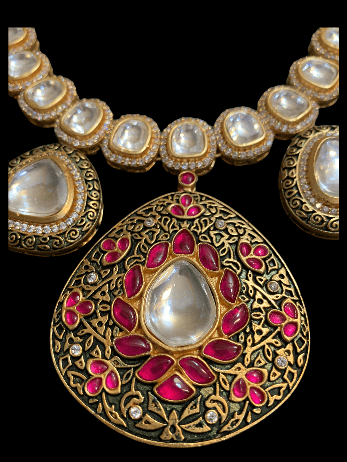NS125 Nameera necklace set in high quality polki ( READY TO SHIP )