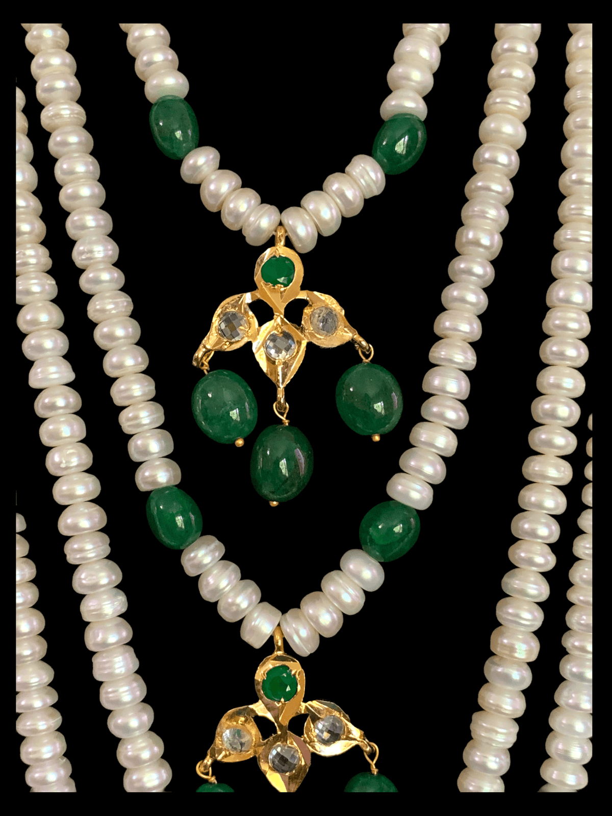 SAT36 Hyderabadi satlada in Fresh water pearls and emeralds (READY TO SHIP )