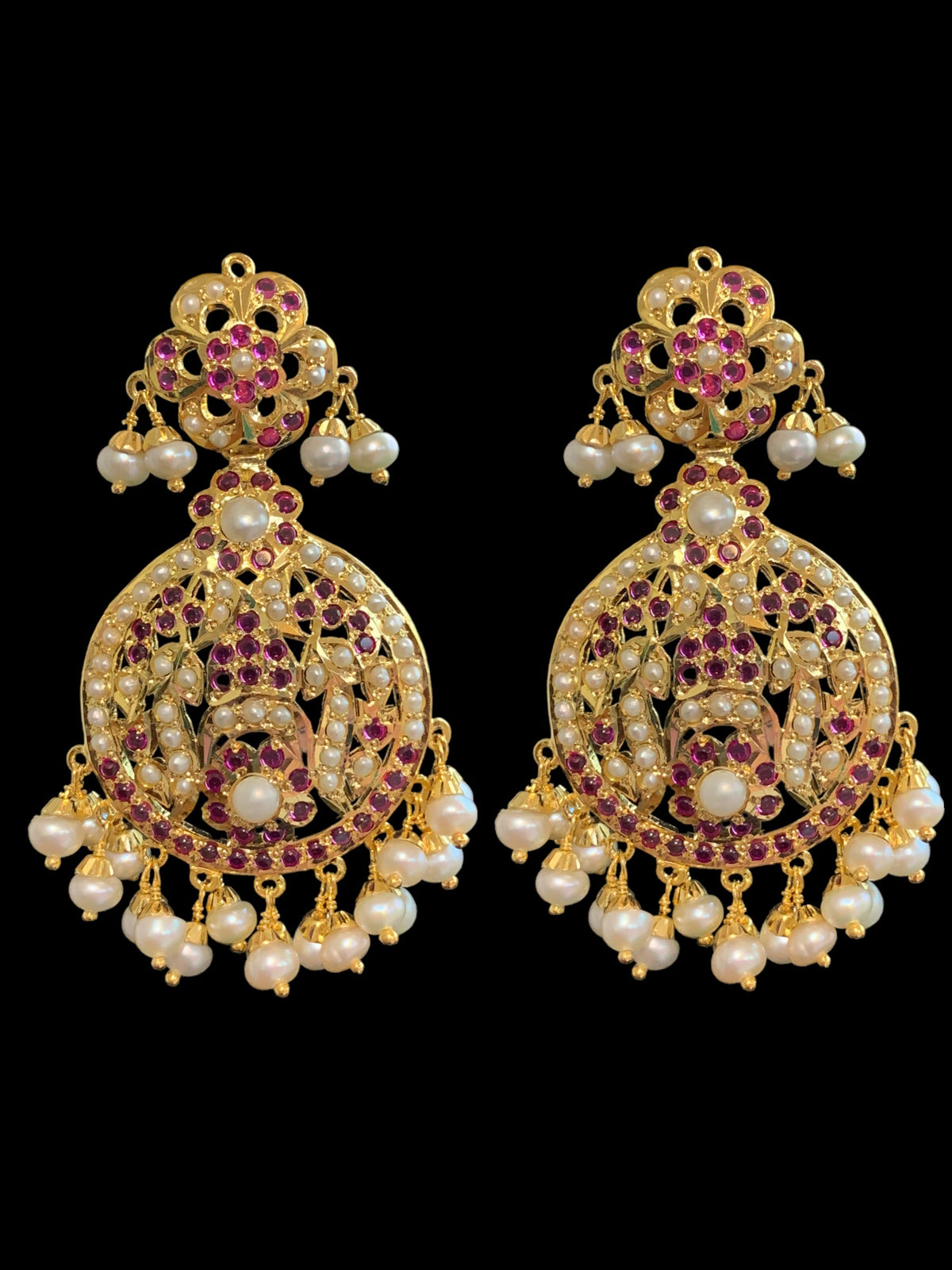 Ruby pearl gold plated silver earrings ( SHIPS IN 5 WEEKS )