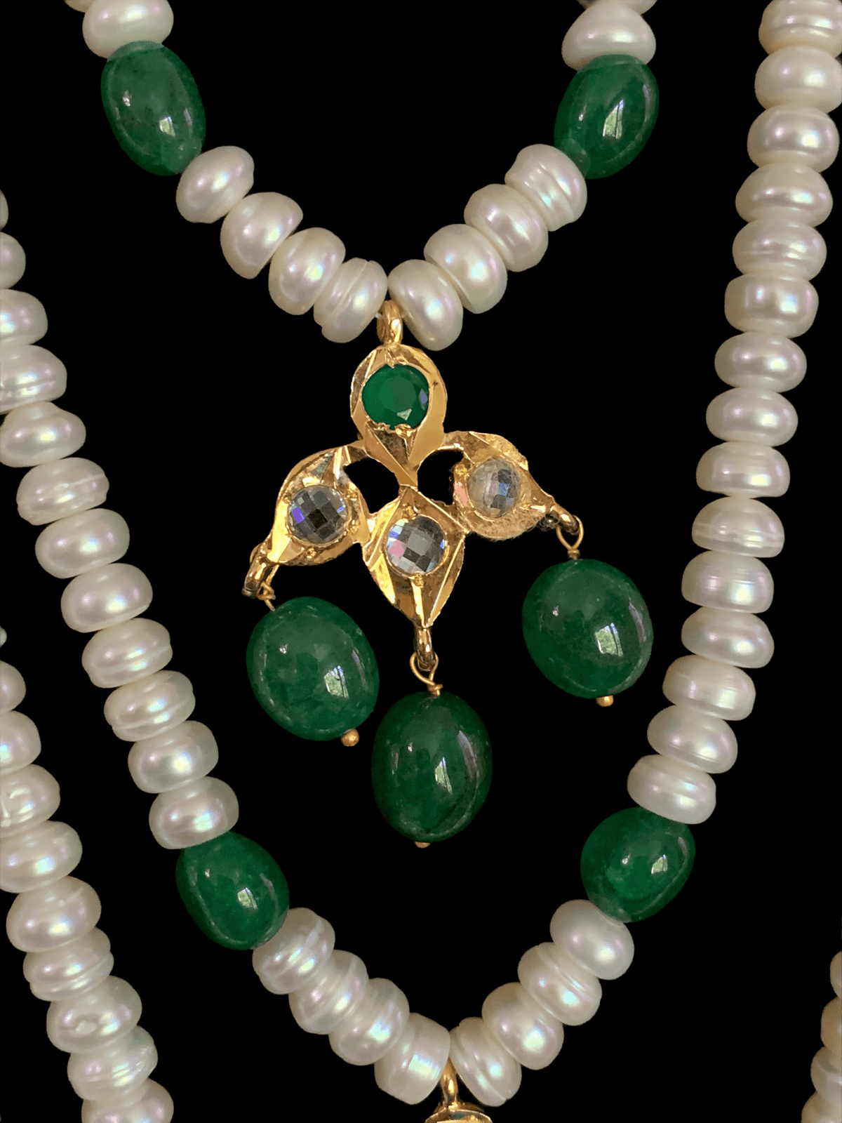 SAT36 Hyderabadi satlada in Fresh water pearls and emeralds (READY TO SHIP )